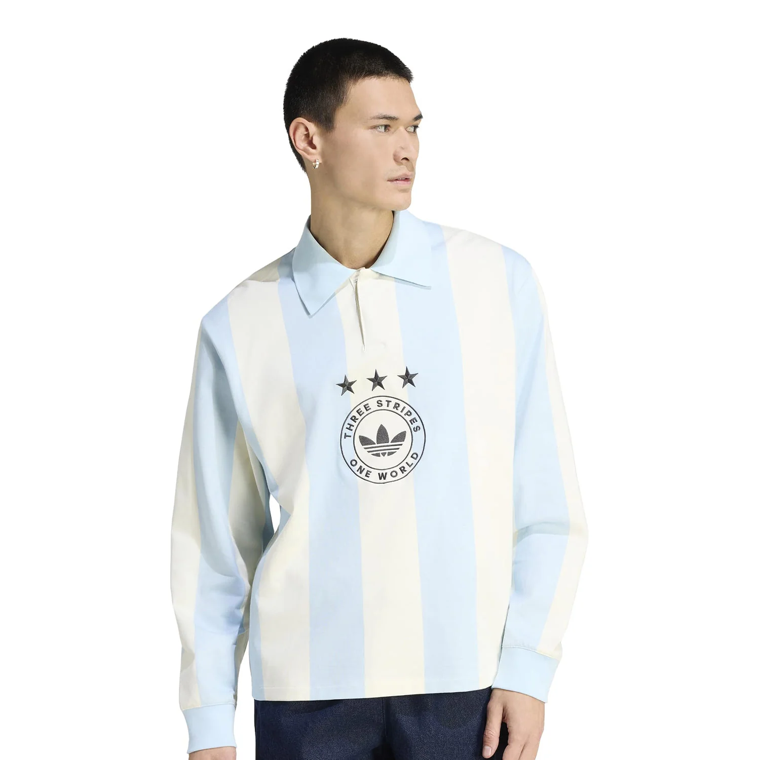 Adidas Originals Striped Polo Ice Blue/Cream White