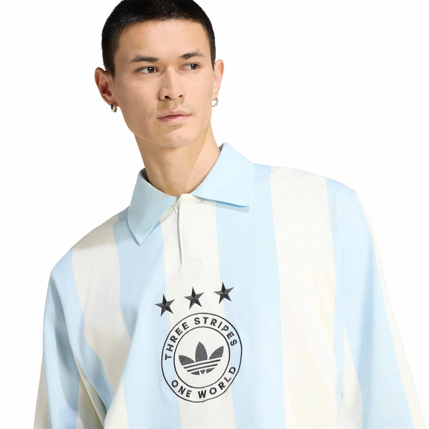 Adidas Originals Striped Polo Ice Blue/Cream White - Image 3