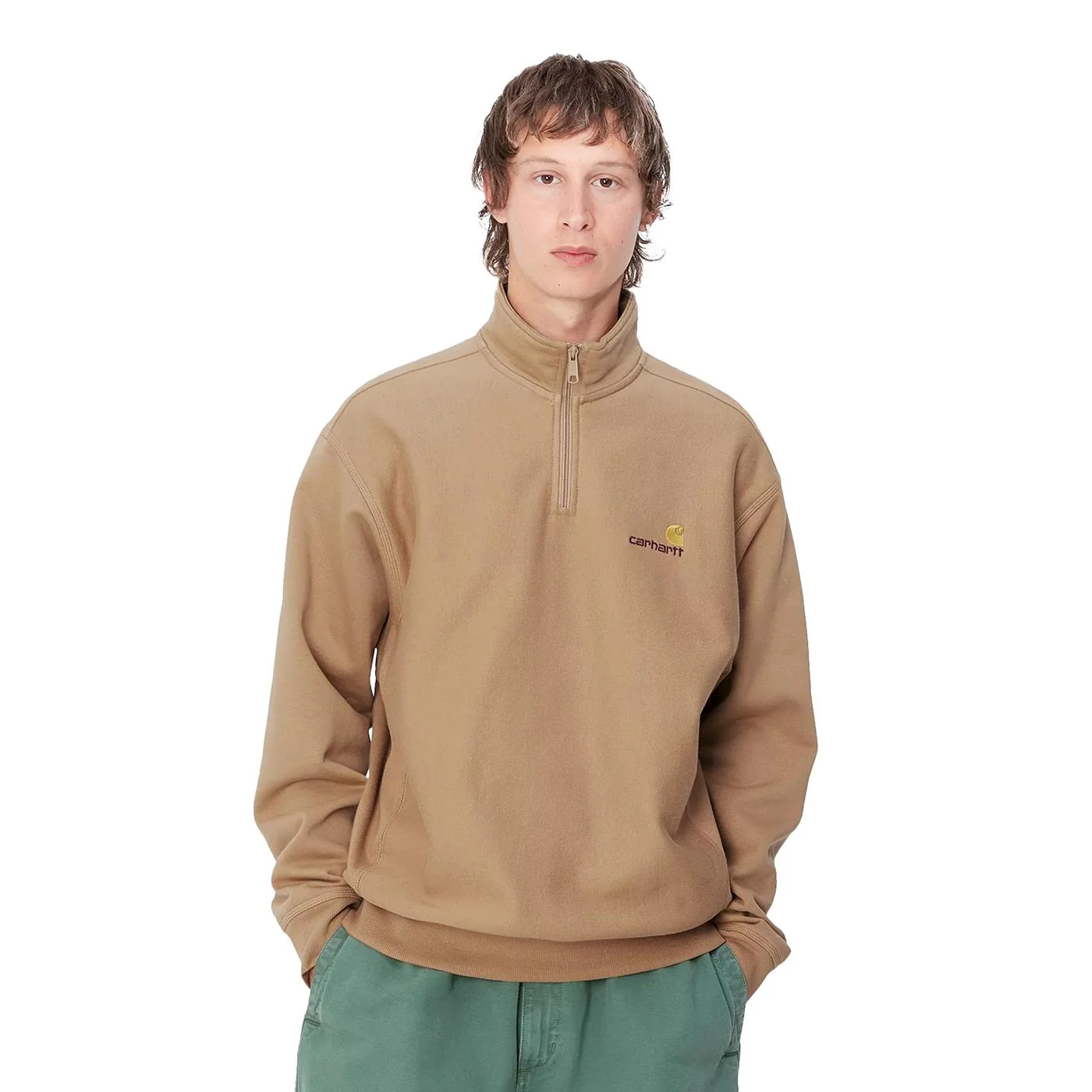 Carhartt WIP Half Zip American Script Sweat Peanut