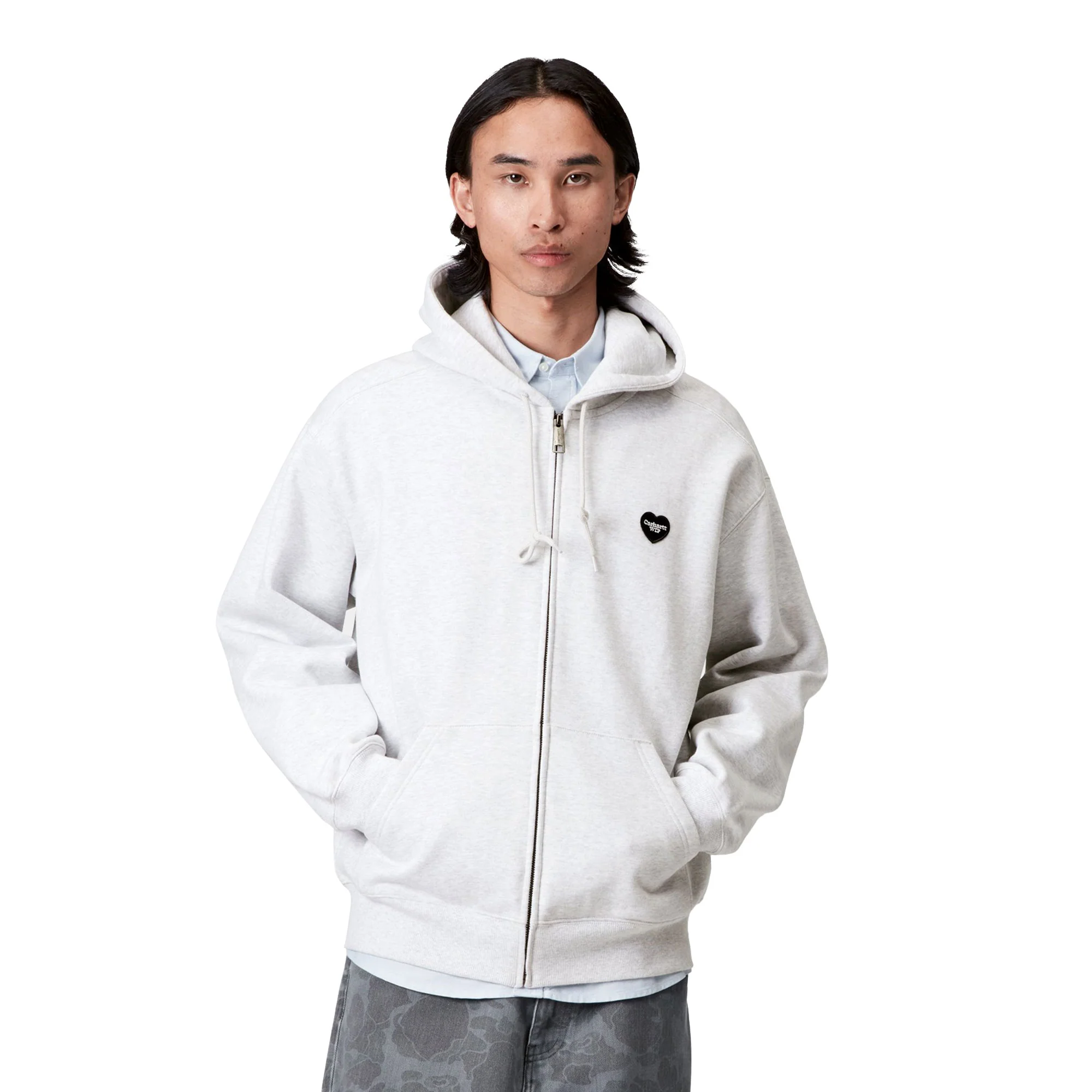 Carhartt WIP Hooded Heart II Hartt Sweat Jacket Ash Heather - Image 2