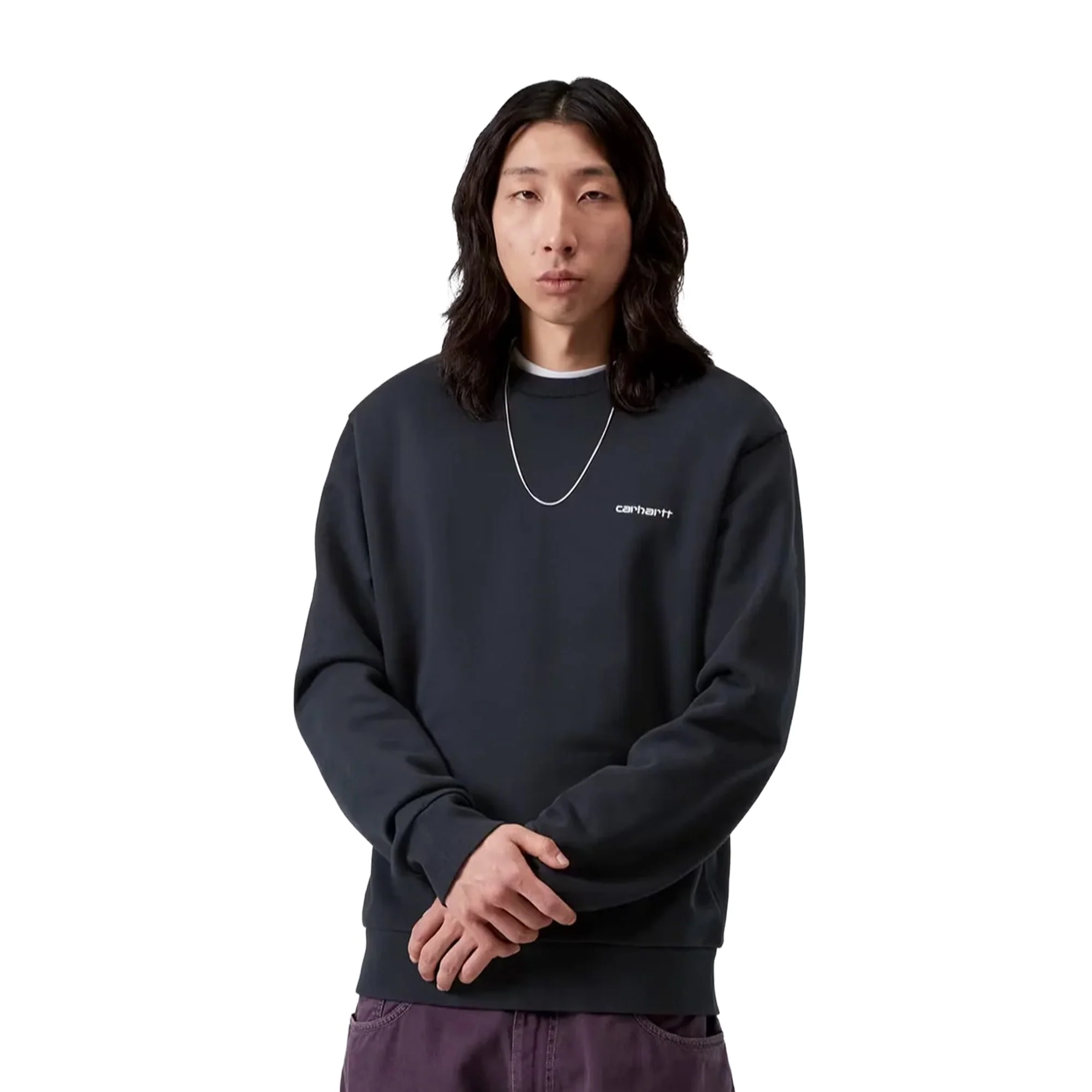 Carhartt WIP Script Embroidery Sweat Deep Night/White