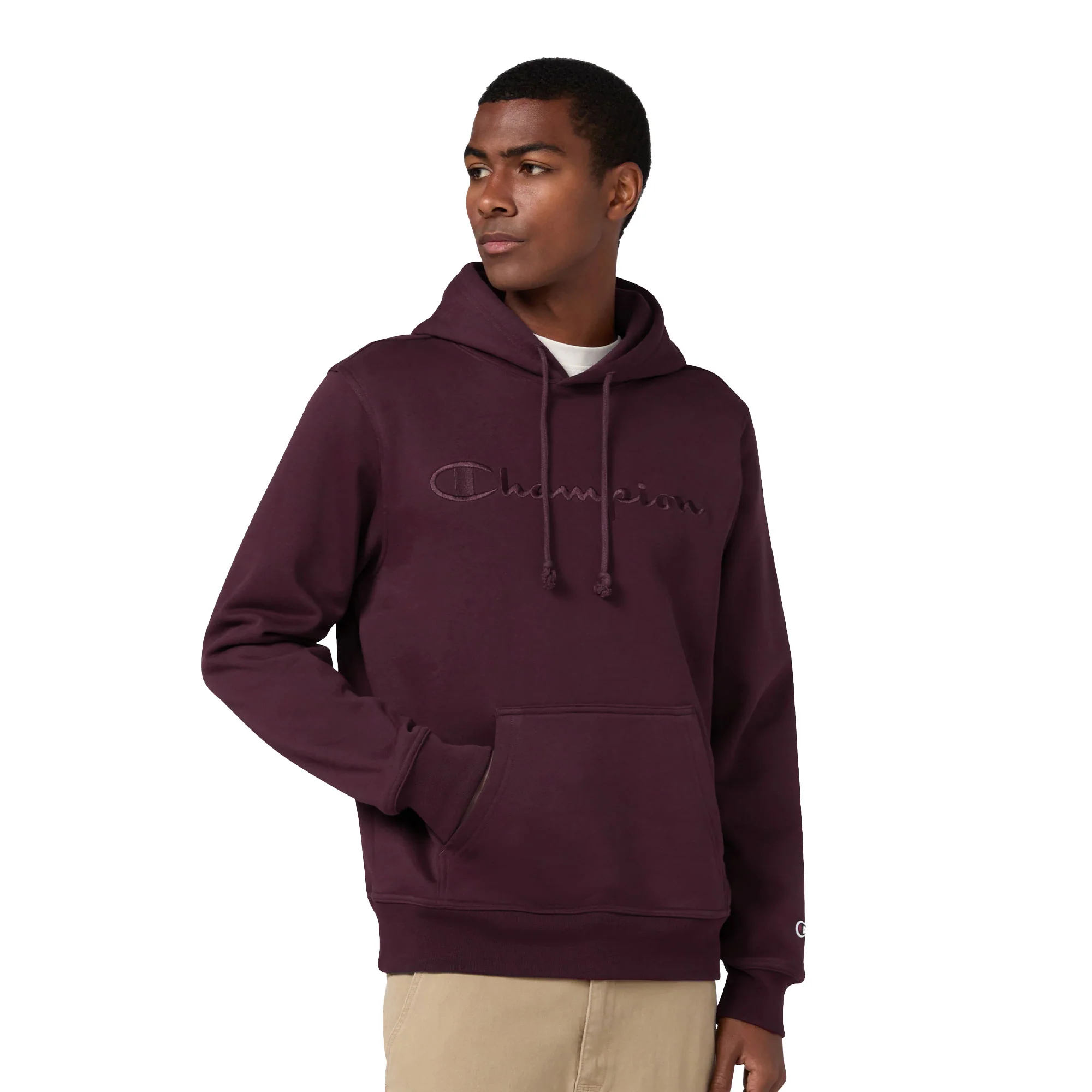 Champion Big Embroidered Logo Icon Hoodie Burgundy