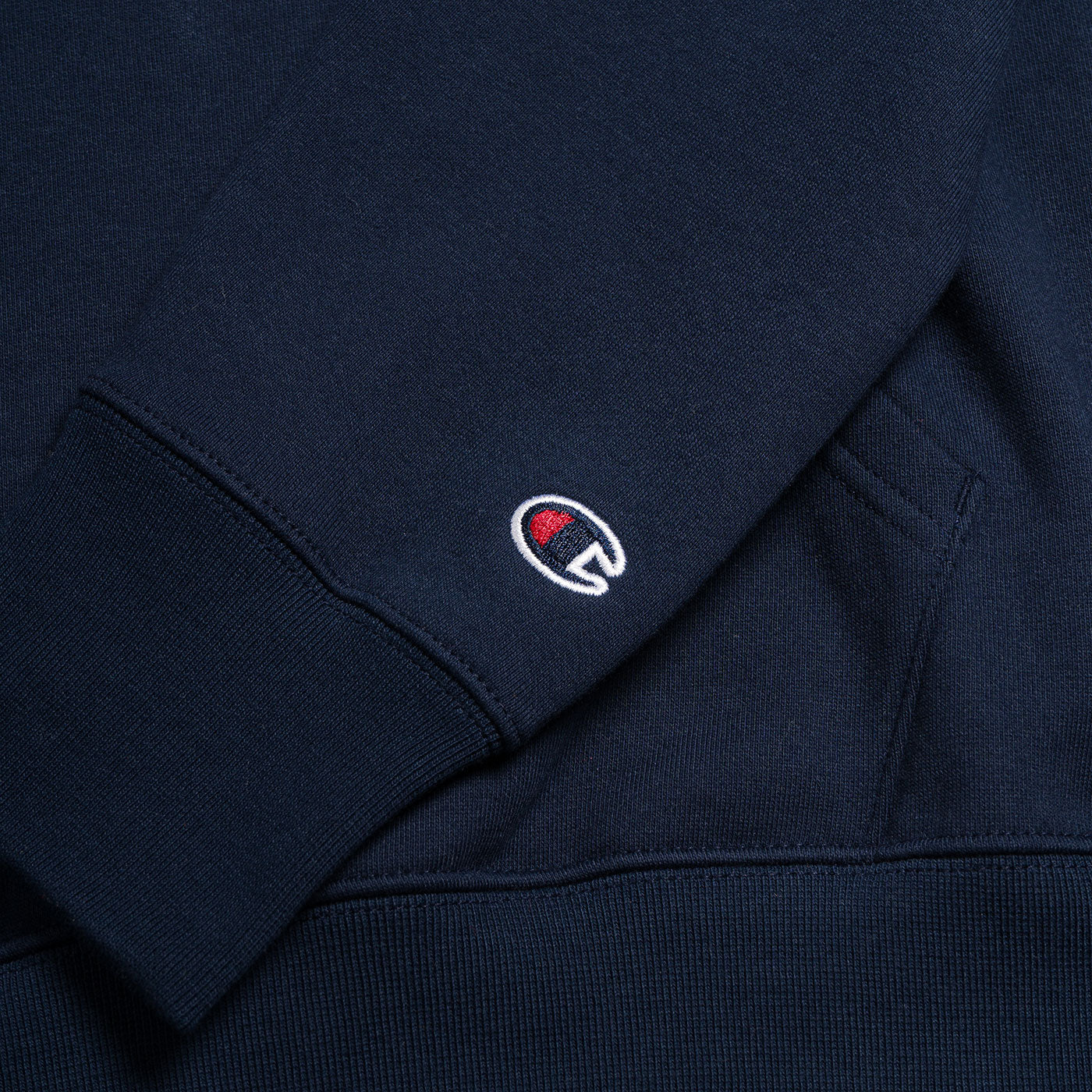 Champion Rochester Small Script Logo Fleece Hoodie Navy - Image 4