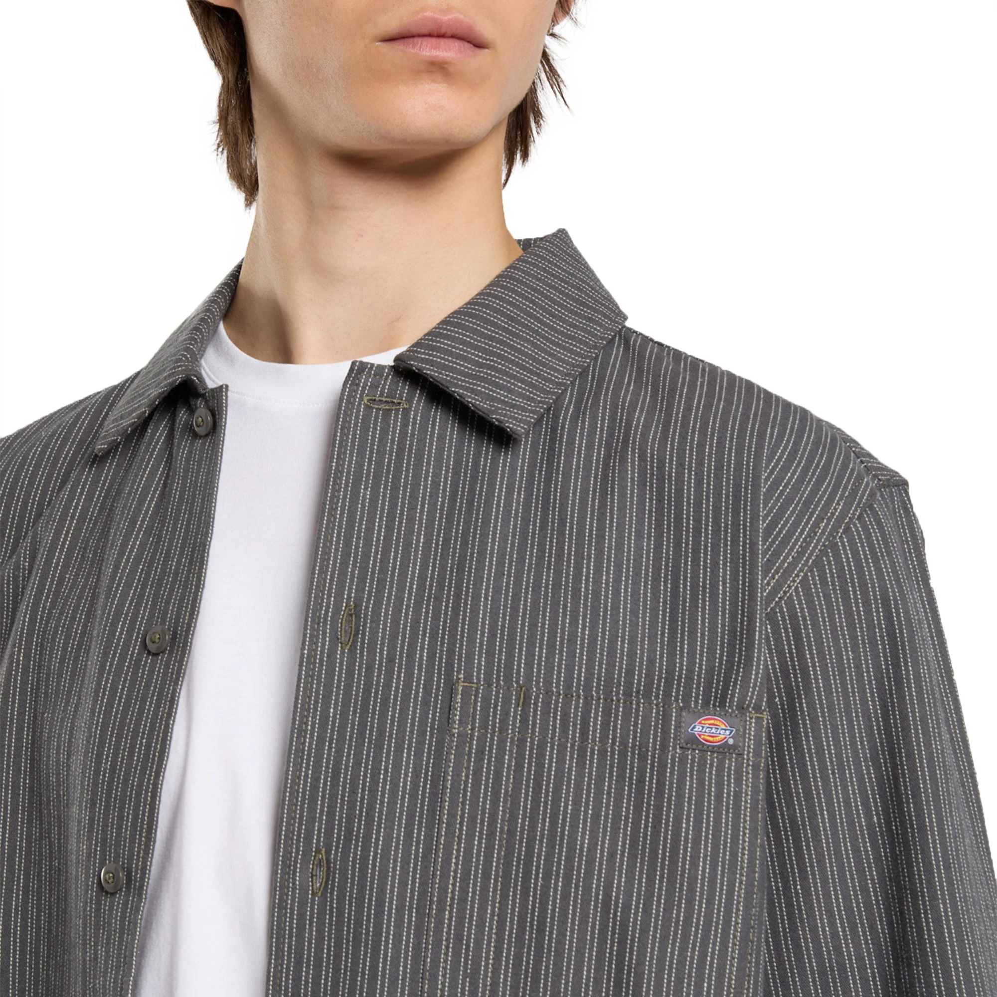 Dickies Lima Pinstripe LS Shirt Charcoal - Image 3