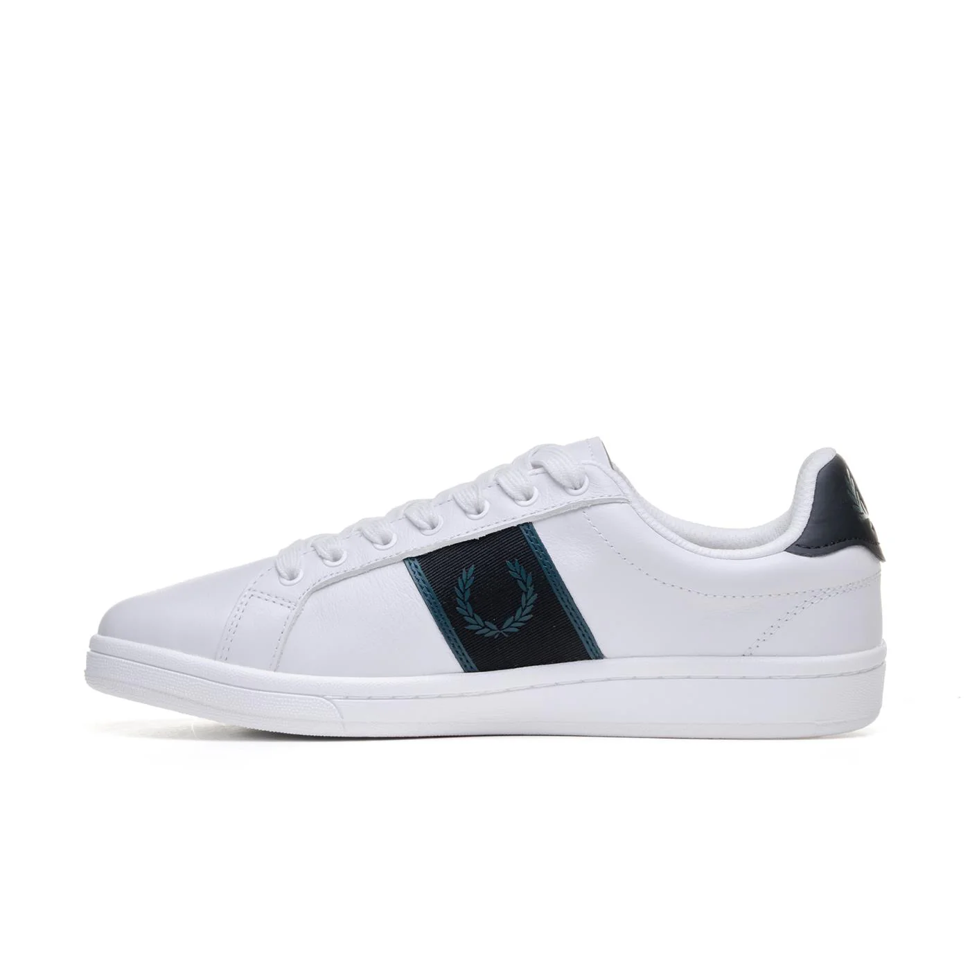 Fred Perry B721 Leather/Branded Webbing White/Petrol Blue - Image 2