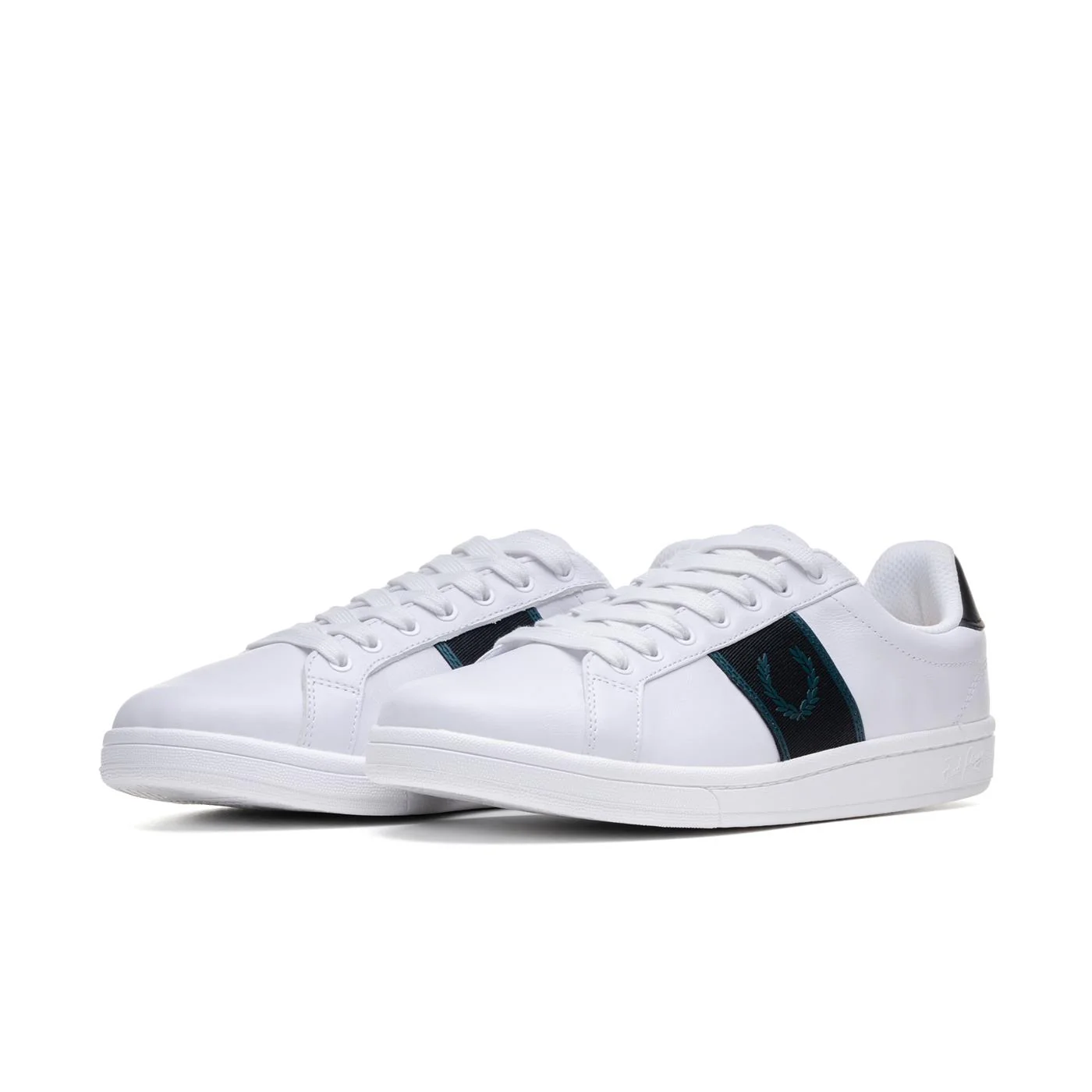 Fred Perry B721 Leather/Branded Webbing White/Petrol Blue - Image 3