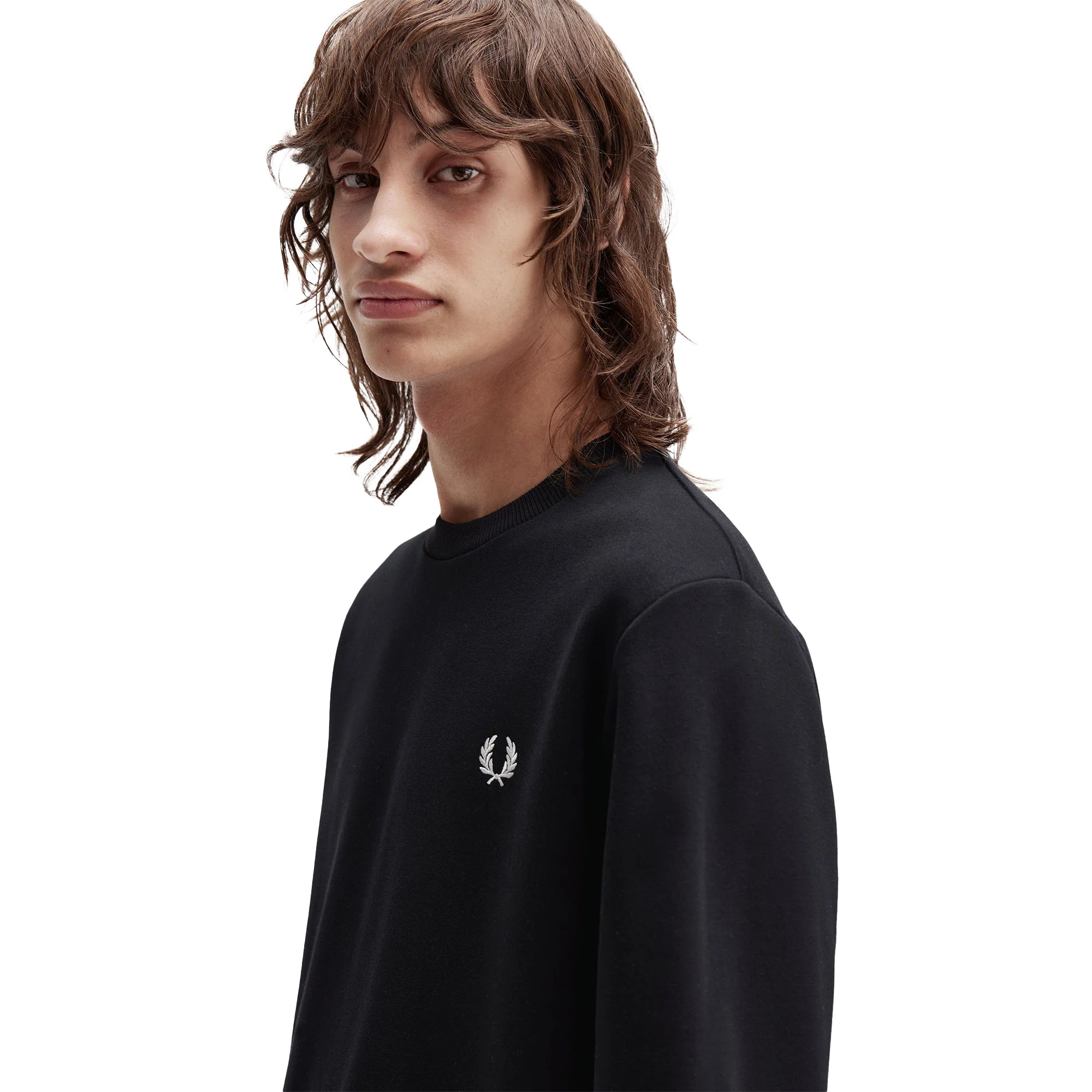 Fred Perry Bold Branding Crewneck Sweatshirt Black - Image 3