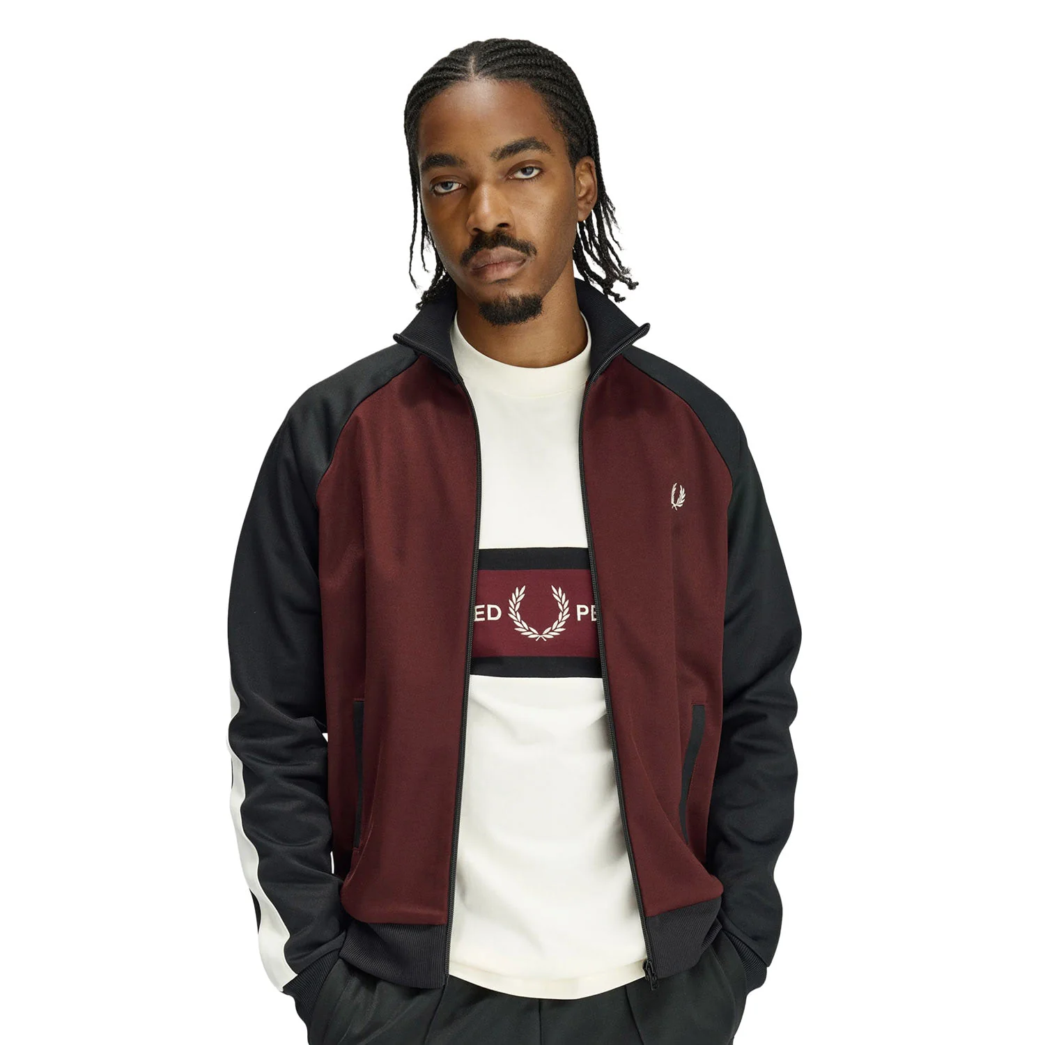 Fred Perry Contrast Sleeve Track Jacket Oxblood - Image 4