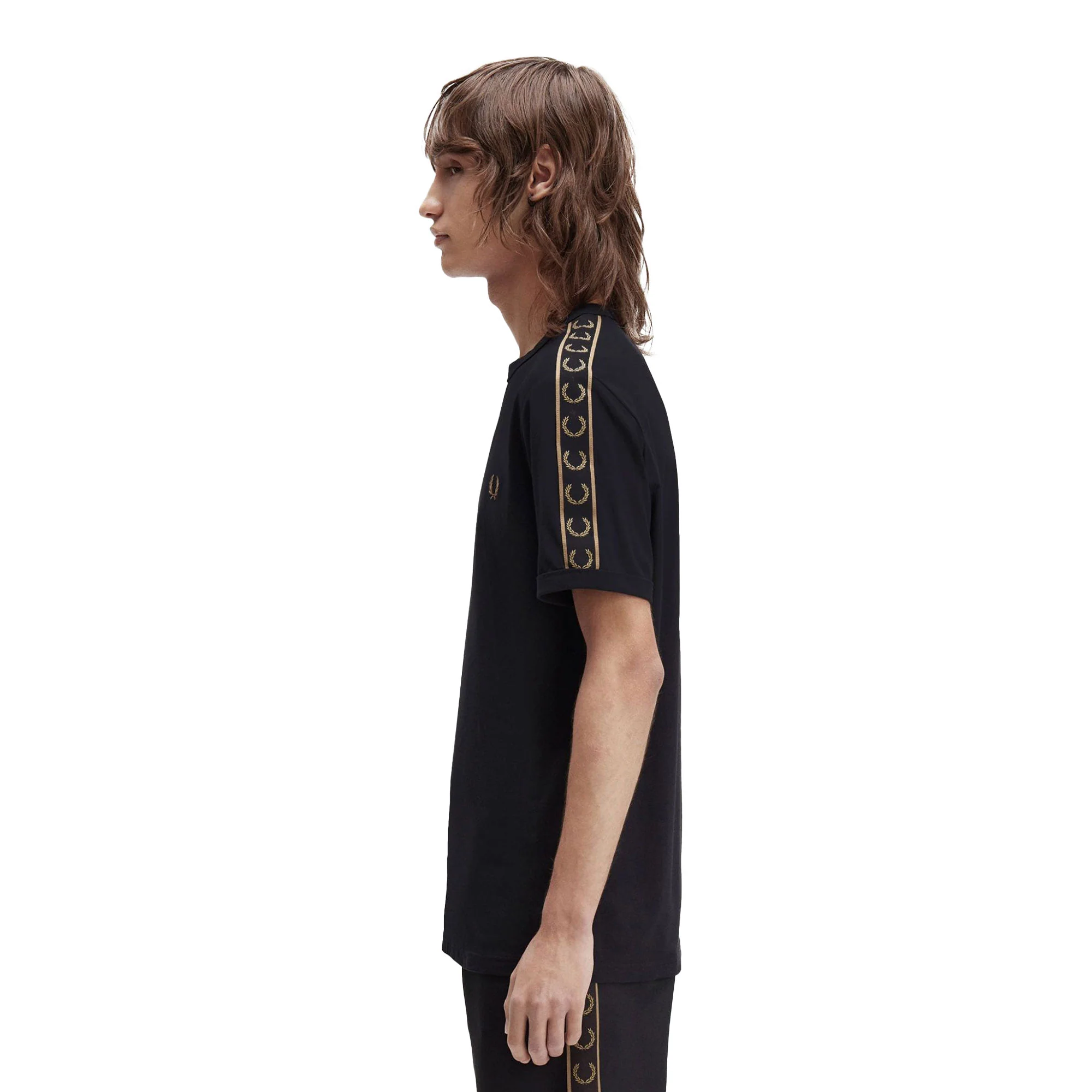 Fred Perry Contrast Tape Ringer T-Shirt Black/Shaded Stone - Image 2