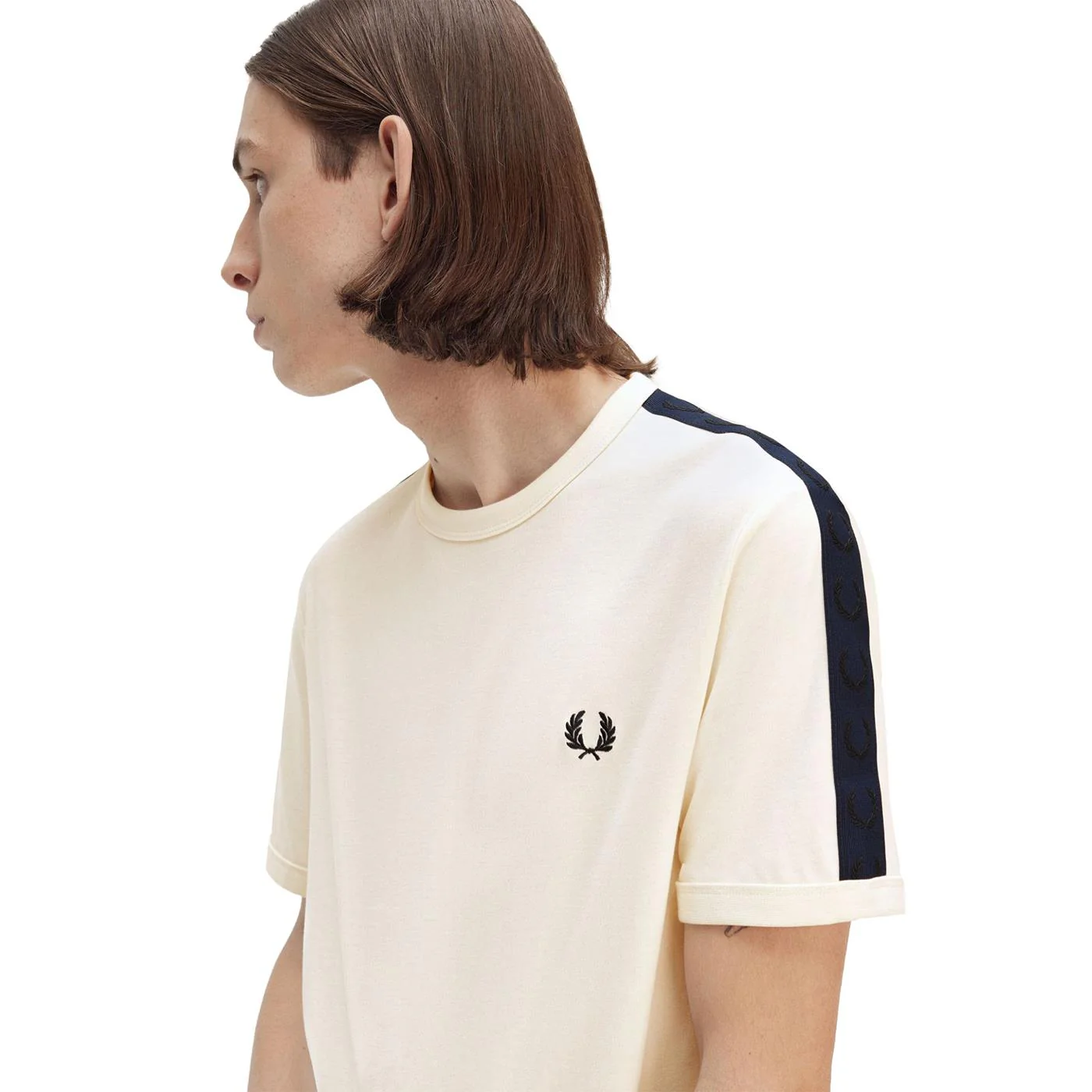 Fred Perry Contrast Tape Ringer T-Shirt Ecru - Image 3