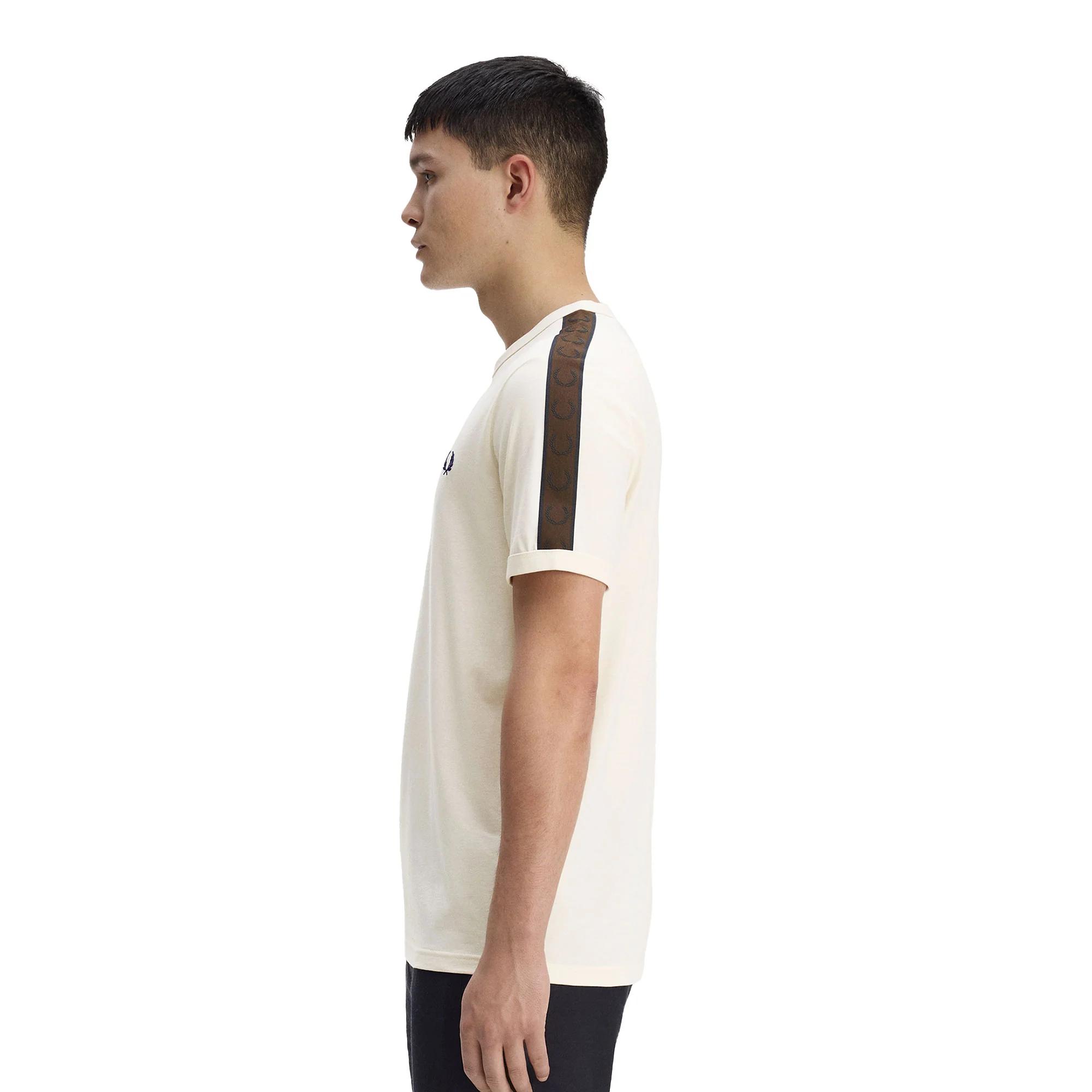 Fred Perry Contrast Tape Ringer T-Shirt Ecru/Burnt Tobacco - Image 2