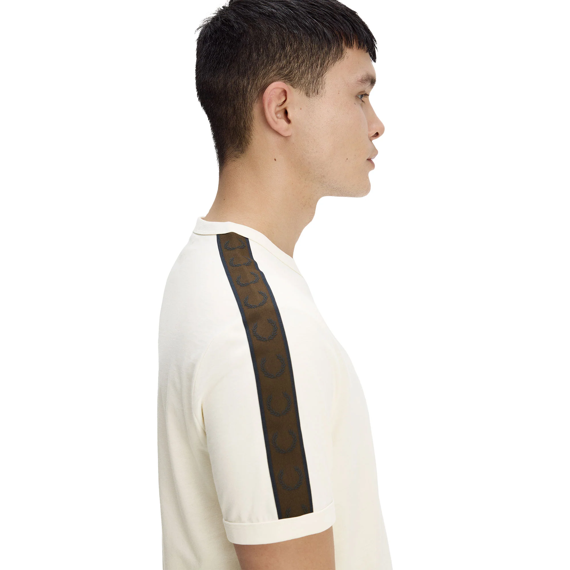 Fred Perry Contrast Tape Ringer T-Shirt Ecru/Burnt Tobacco - Image 4