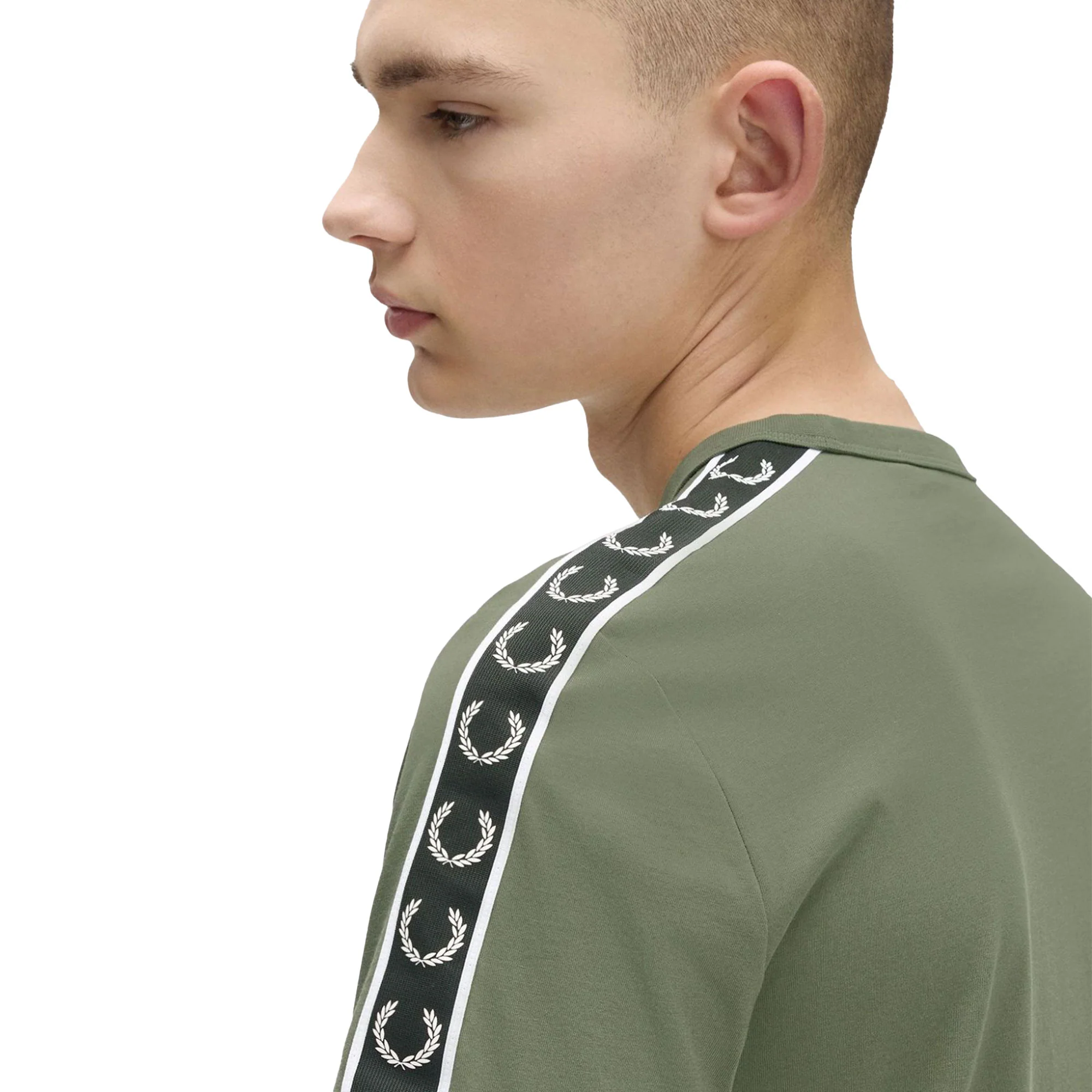 Fred Perry Contrast Tape Ringer T-Shirt Laurel Wreath Green - Image 4