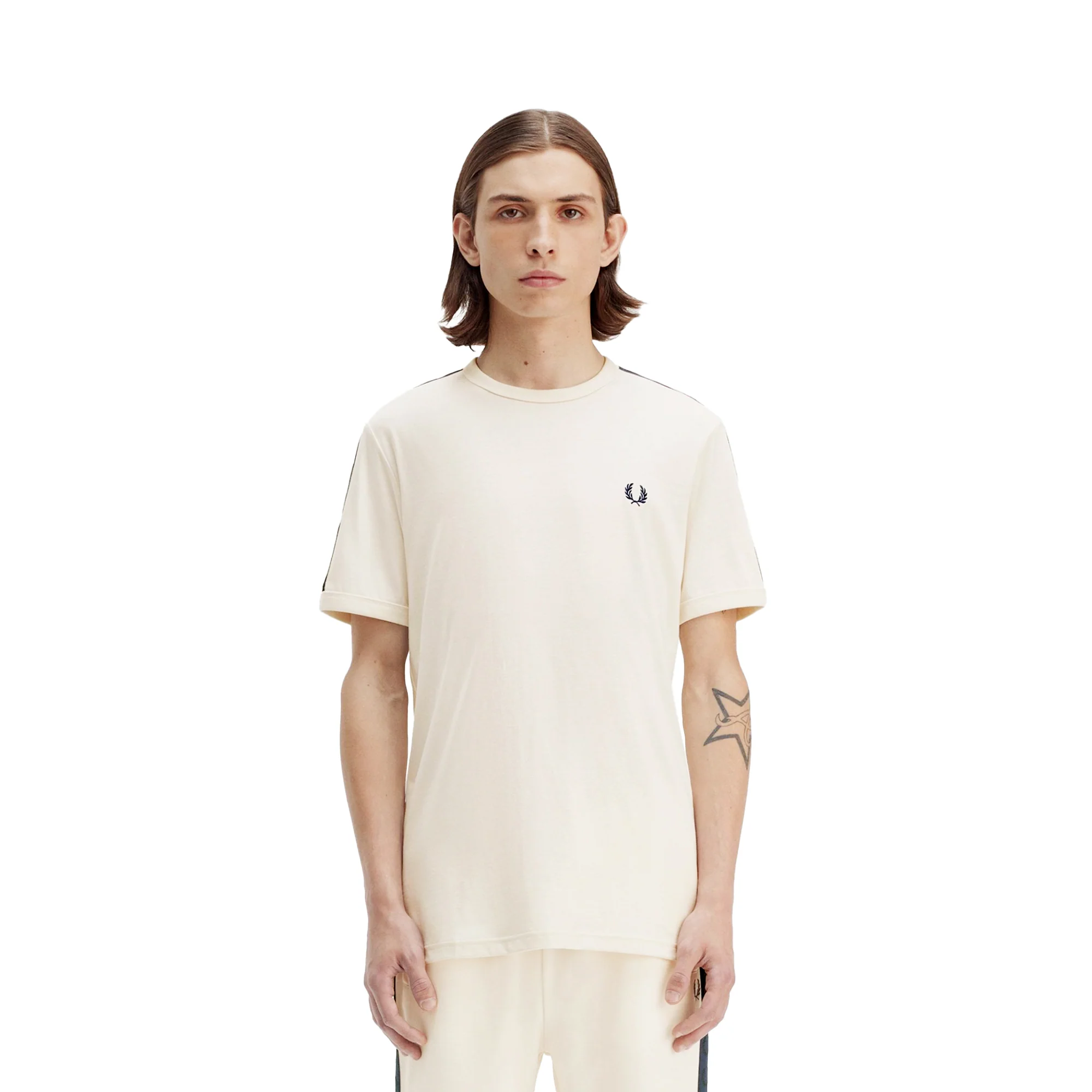 Fred Perry Contrast Tape Ringer T-Shirt Light Ecru/Ash Grey
