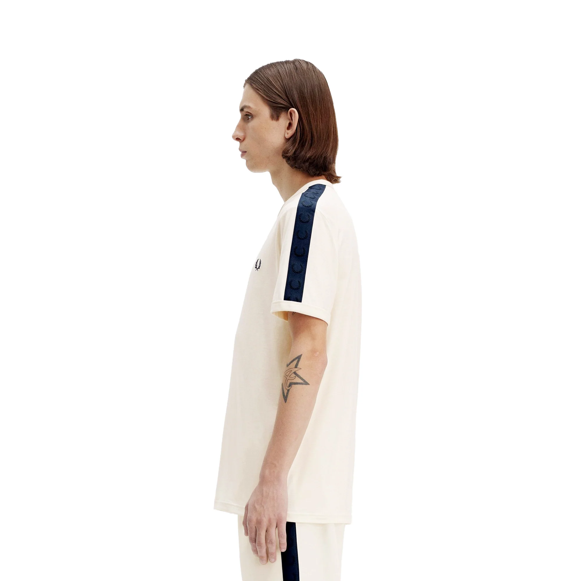 Fred Perry Contrast Tape Ringer T-Shirt Light Ecru/Ash Grey - Image 2