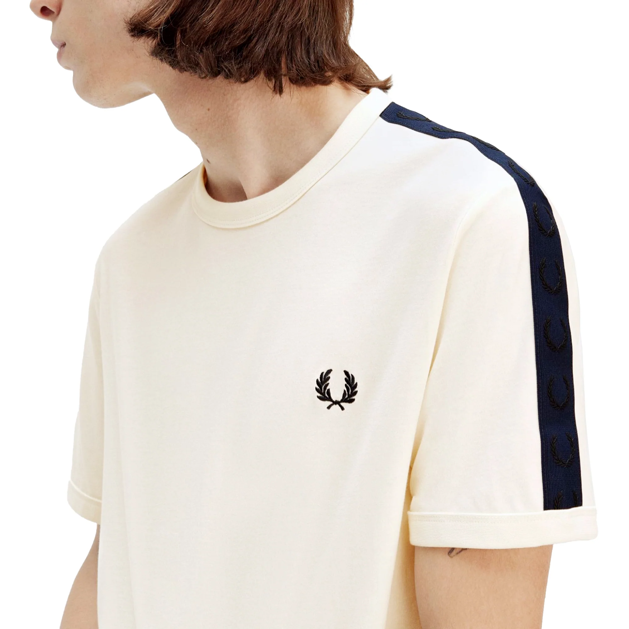 Fred Perry Contrast Tape Ringer T-Shirt Light Ecru/Ash Grey - Image 3