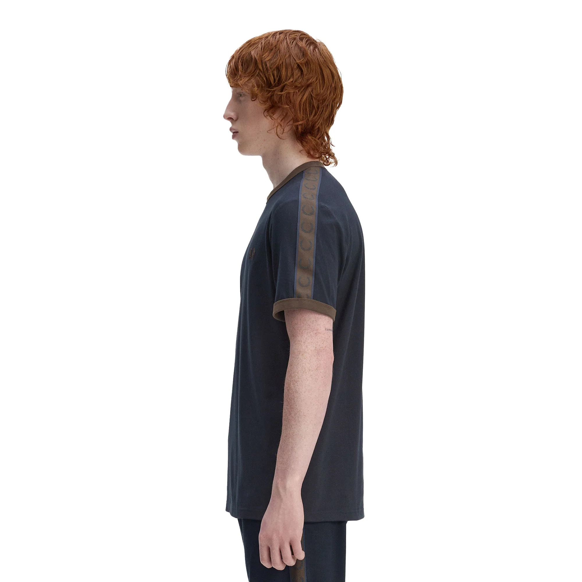 Fred Perry Contrast Tape Ringer T-Shirt Navy/Burnt Tobacco - Image 2