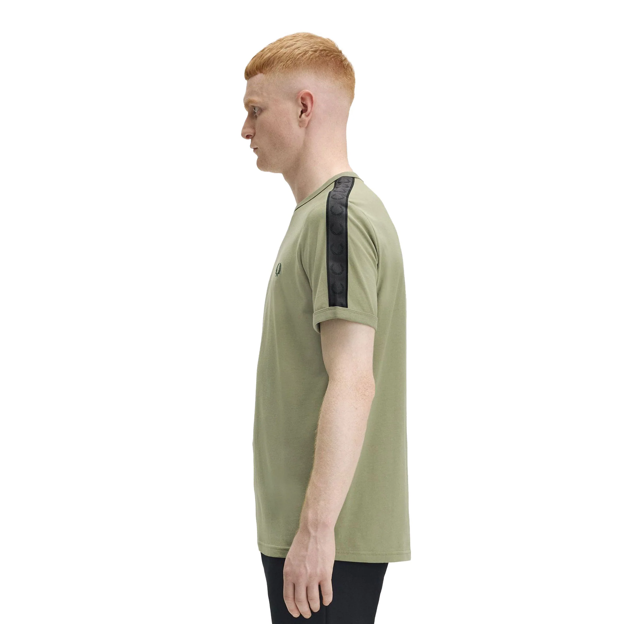Fred Perry Contrast Tape Ringer T-Shirt Olive/Anchor Grey - Image 3