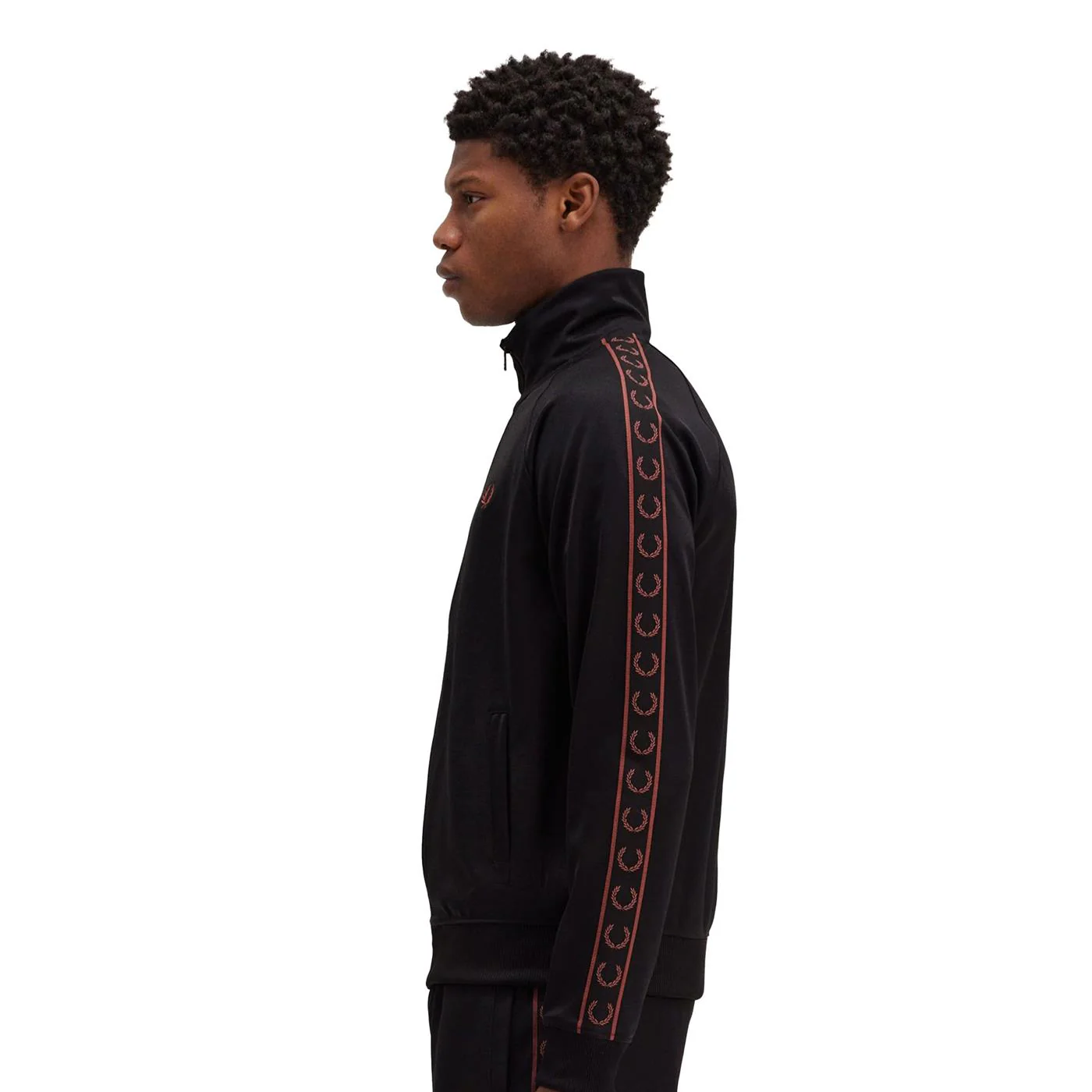 Fred Perry Contrast Tape Track Jacket Black/Whisky Brown - Image 2