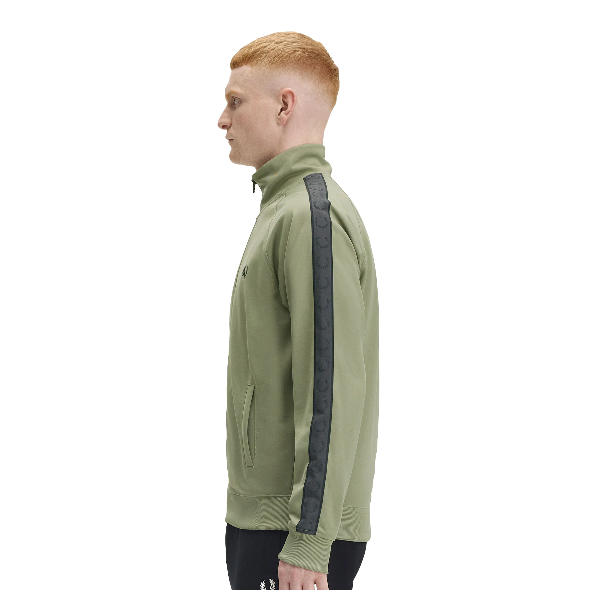 Fred Perry Contrast Tape Track Jacket Olive/Anchor Grey - Image 2