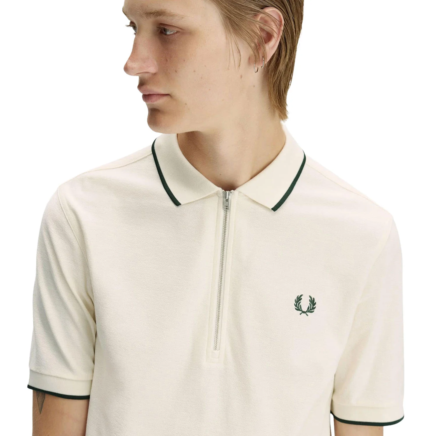Fred Perry Crepe Piqué Polo Shirt Ecru - Image 2