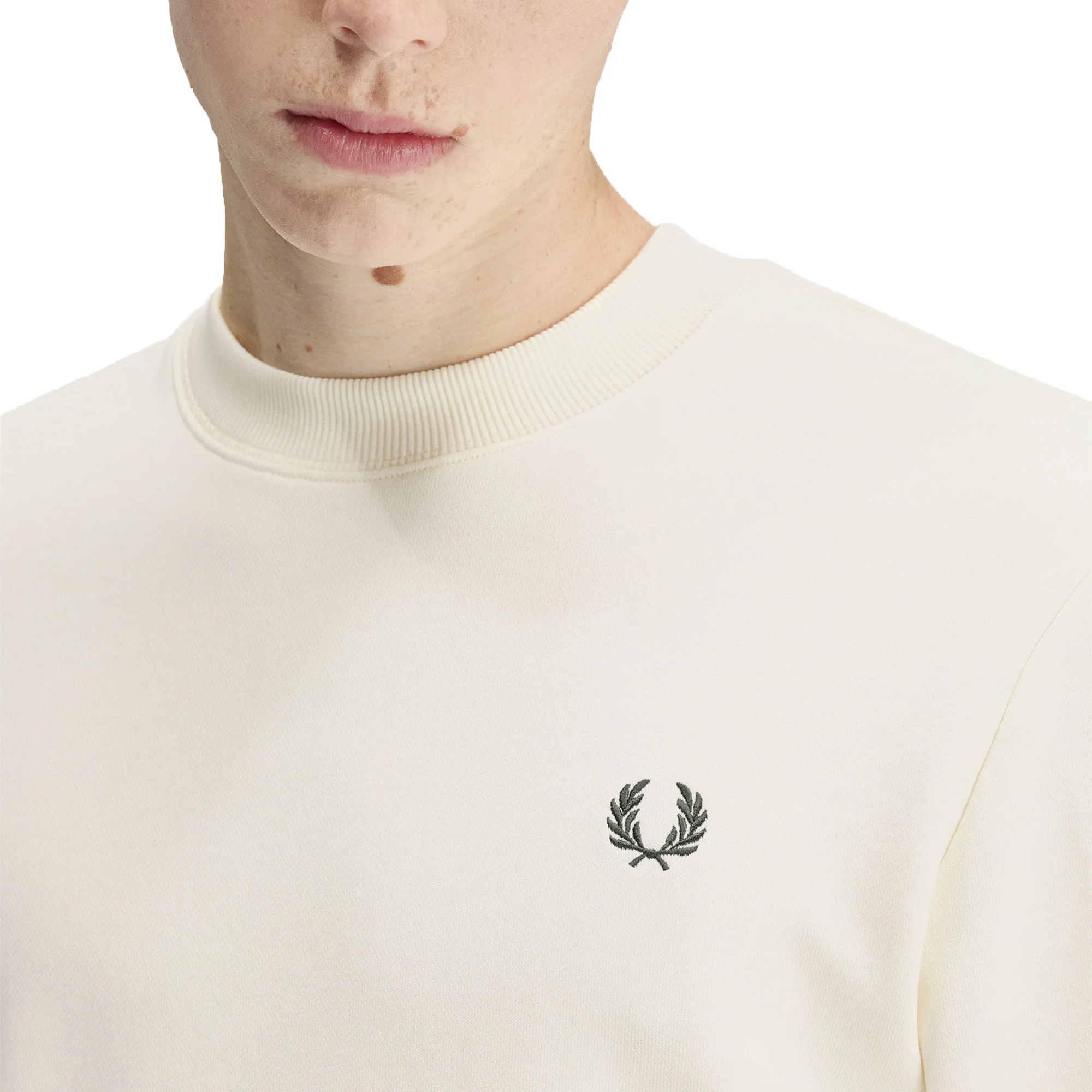 Fred Perry Crewneck Sweatshirt Ecru/Oxblood/Grassroots - Image 3