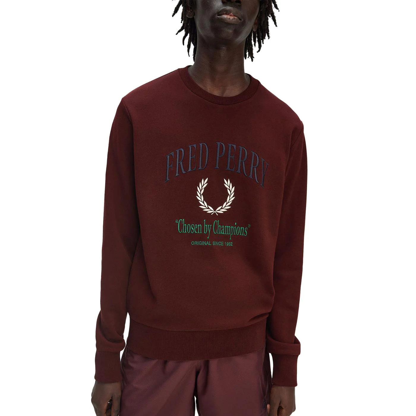 Fred Perry Embroidered Champion Sweatshirt Oxblood - Image 3
