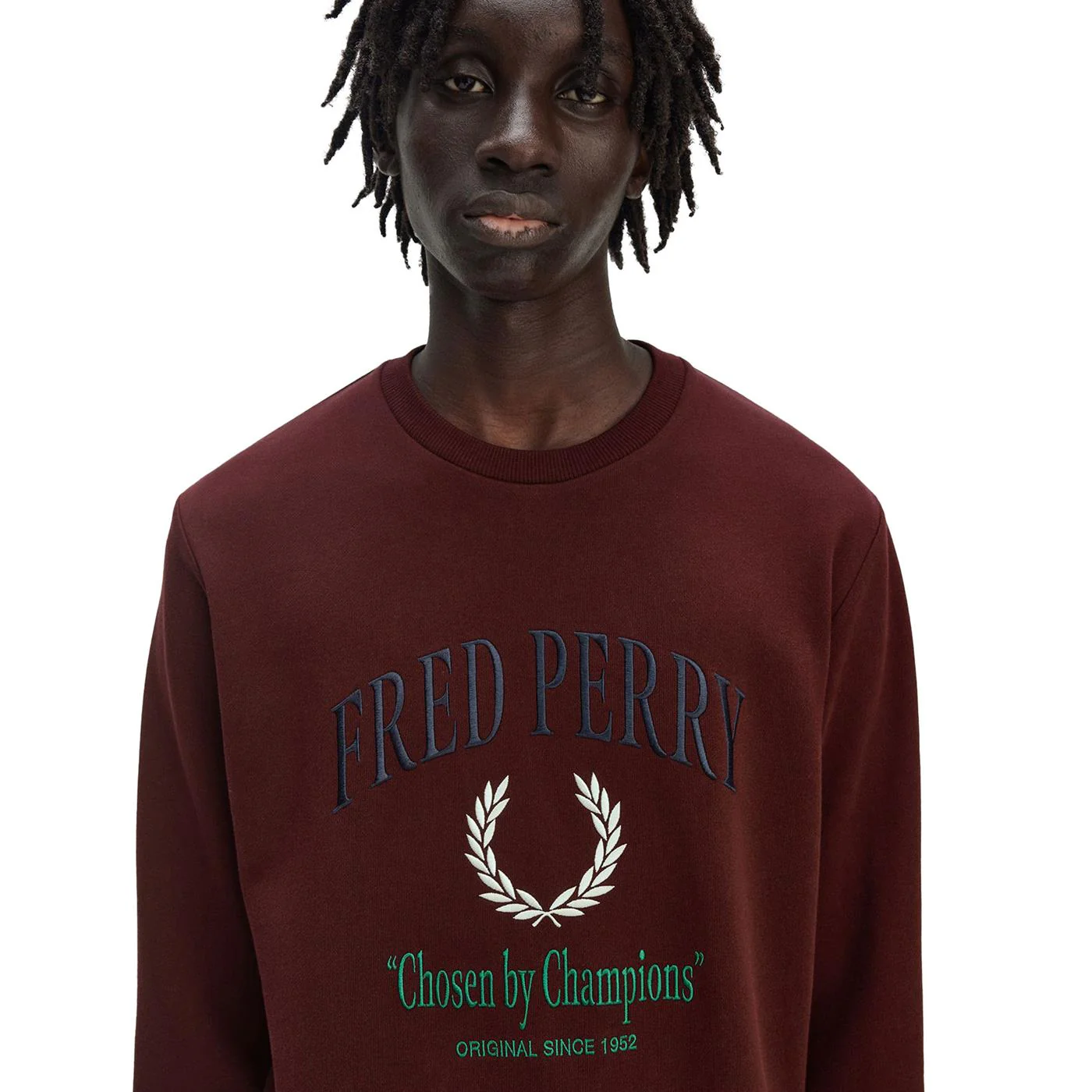 Fred Perry Embroidered Champion Sweatshirt Oxblood - Image 4