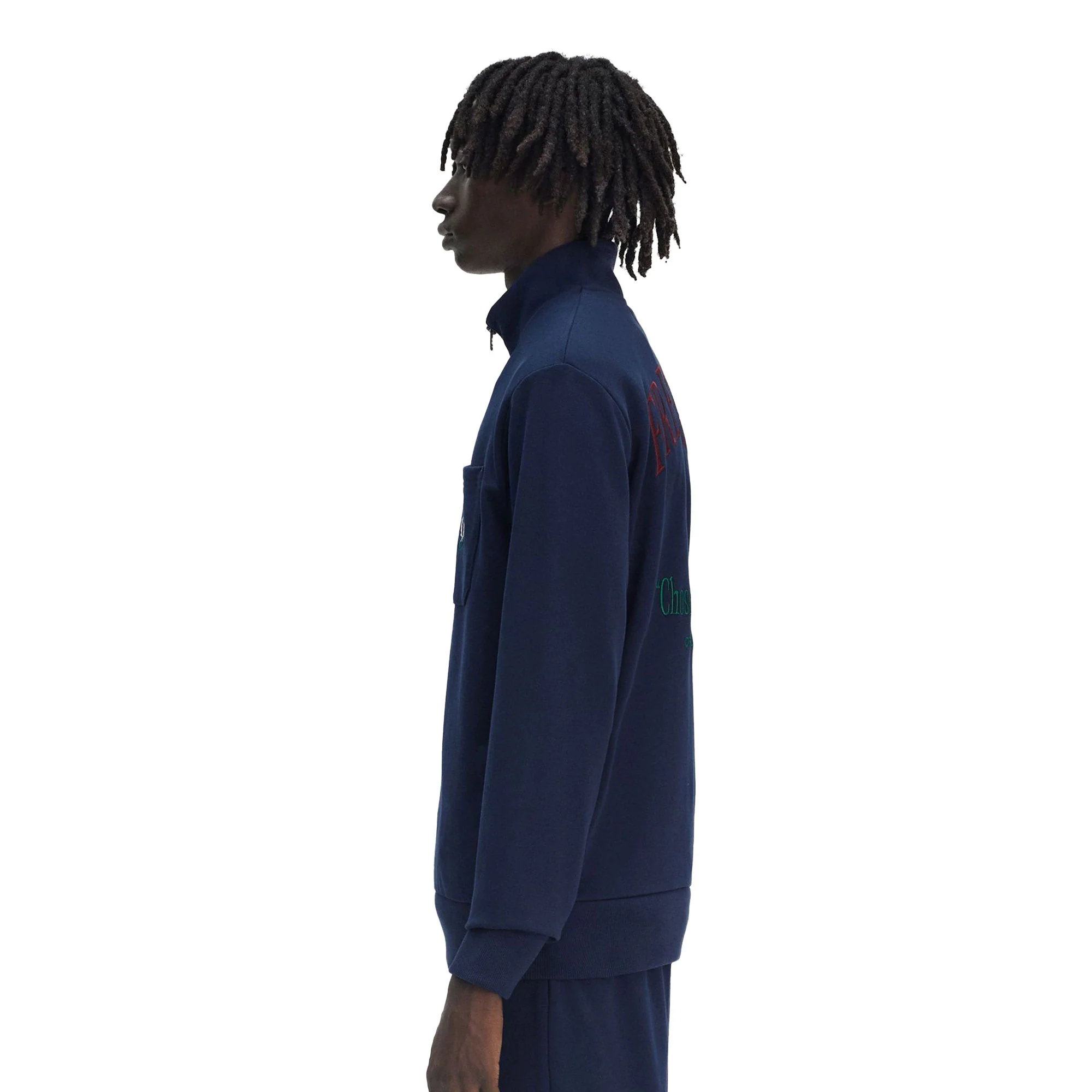 Fred Perry Embroidered Half Zip Sweat Tennis Blue - Image 3