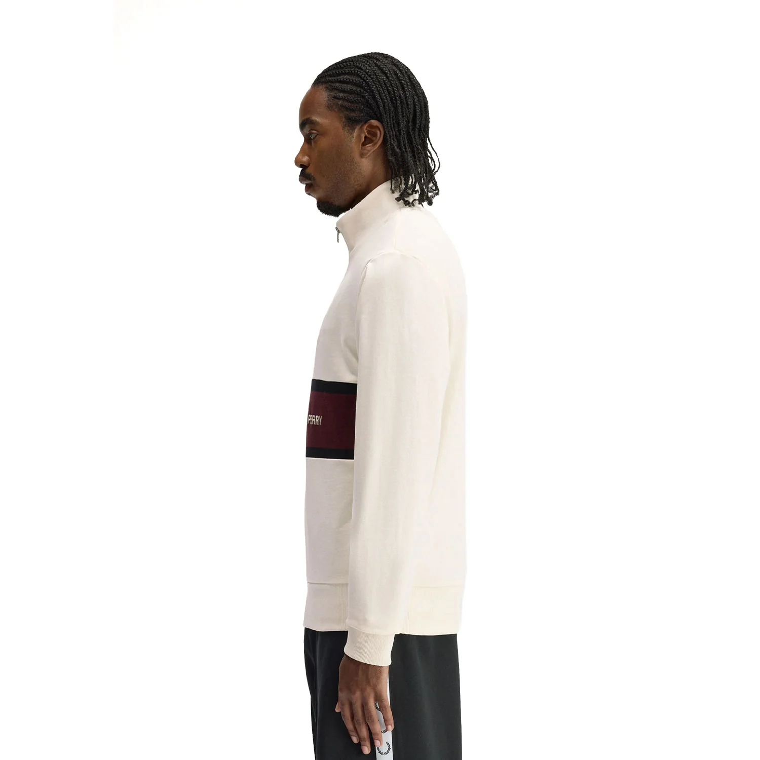 Fred Perry Embroidered Panel Half Zip Sweatshirt Ecru - Image 2