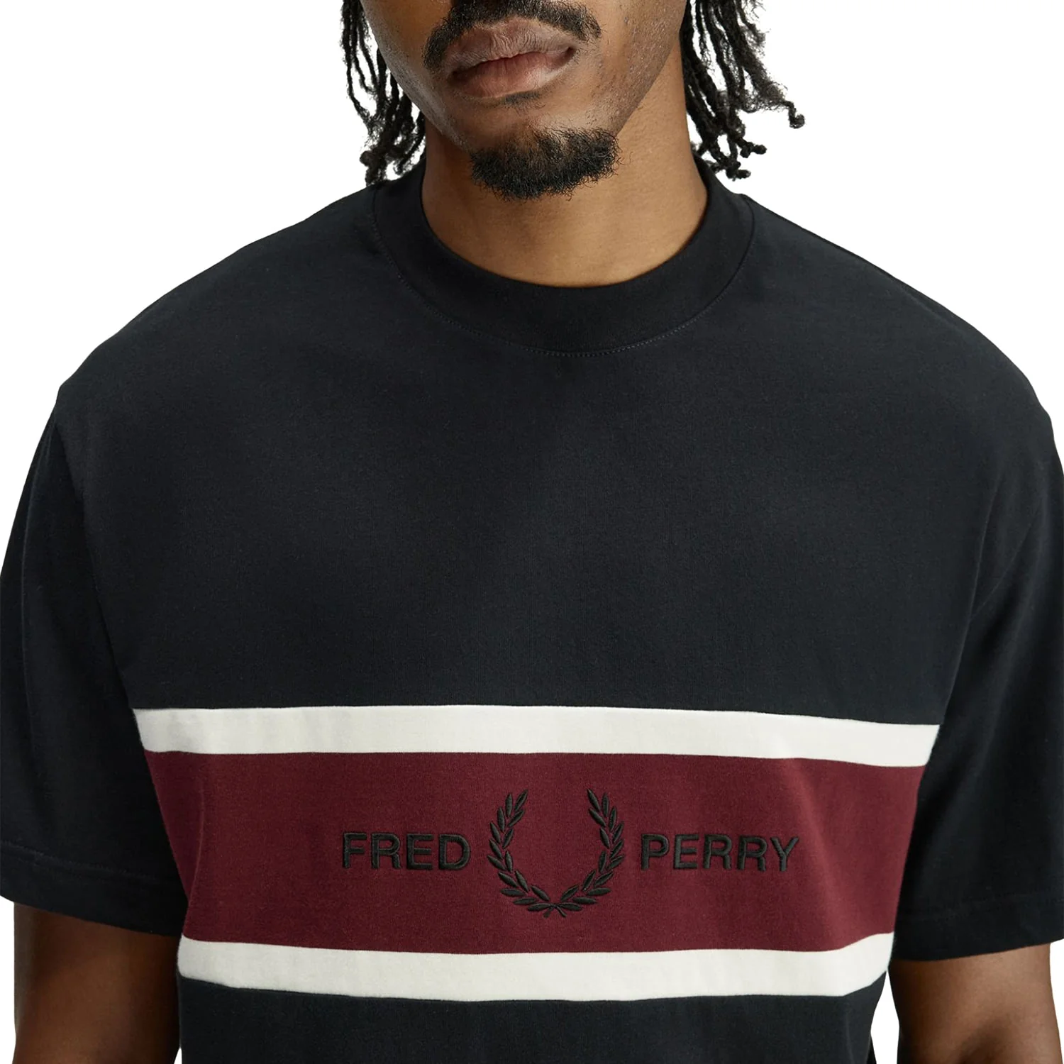 Fred Perry Embroidered Panel T-Shirt Black - Image 2