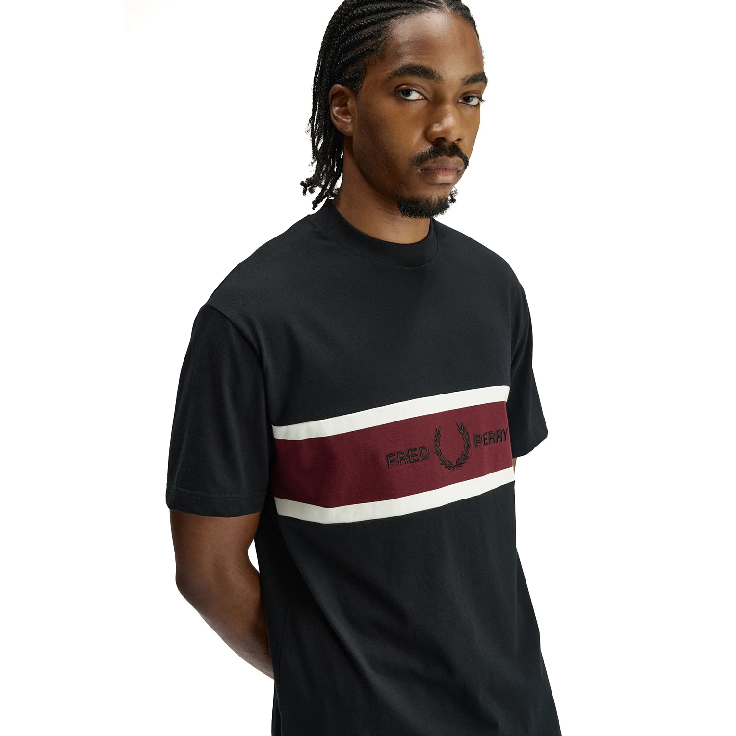 Fred Perry Embroidered Panel T-Shirt Black - Image 3