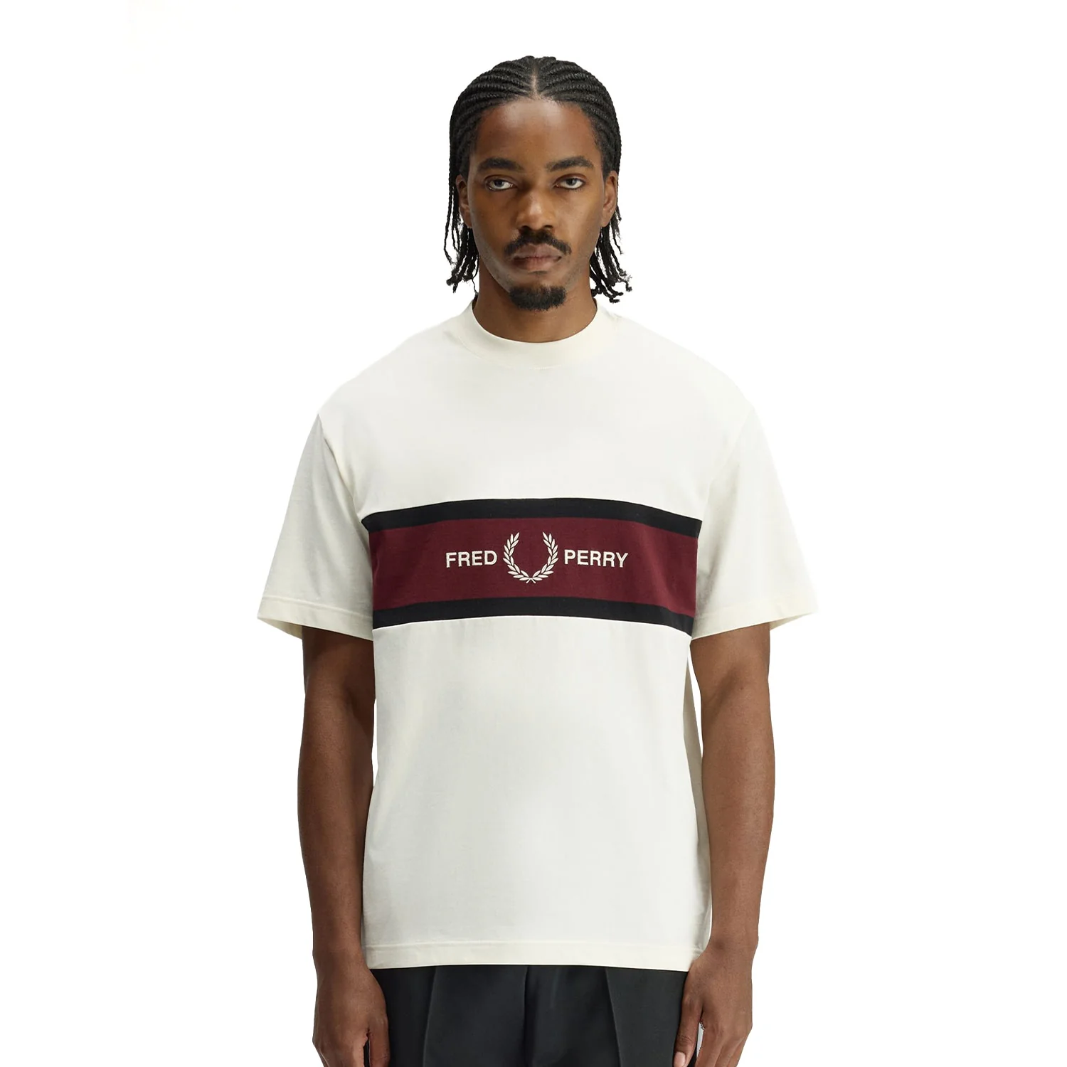 Fred Perry Embroidered Panel T-Shirt Ecru