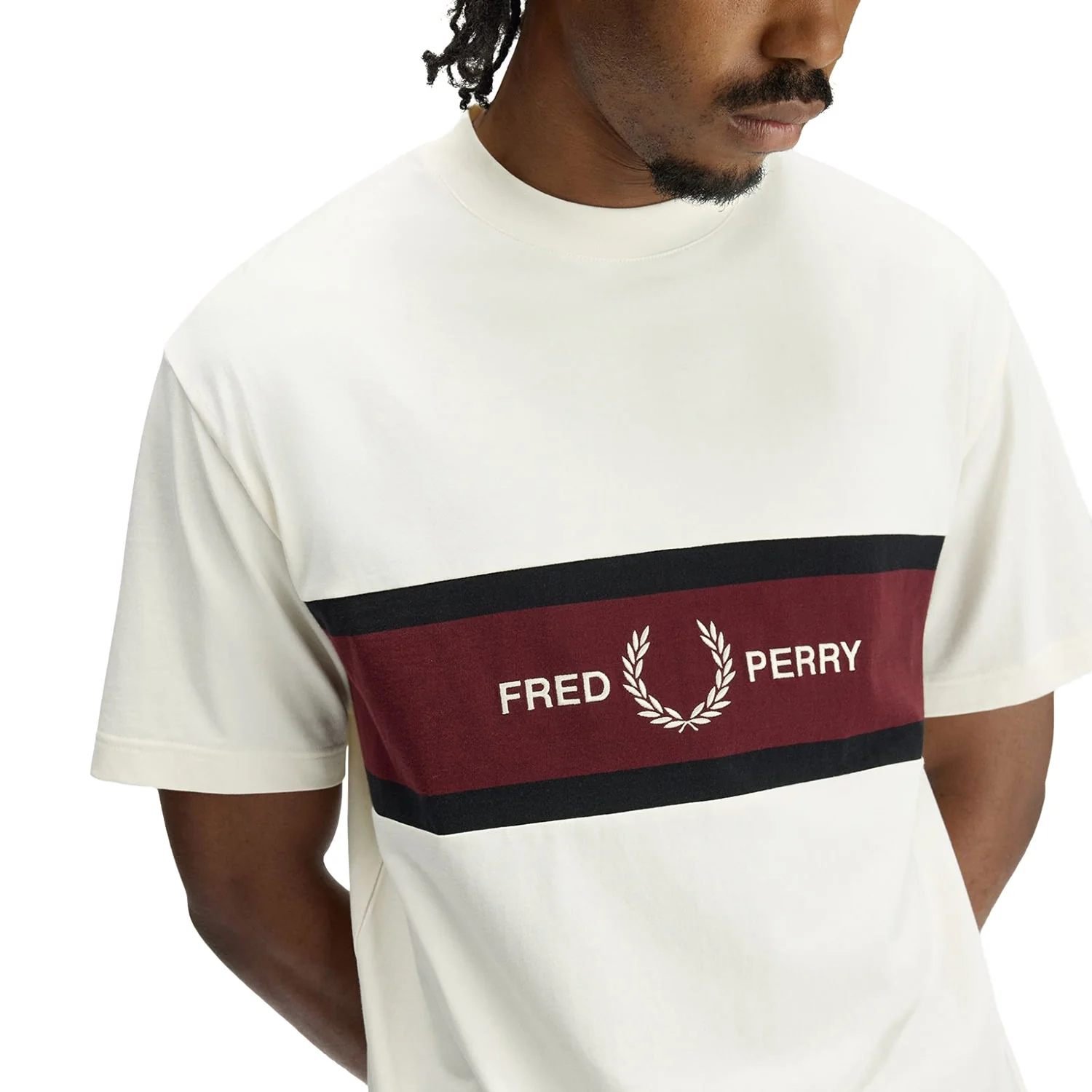 Fred Perry Embroidered Panel T-Shirt Ecru - Image 2