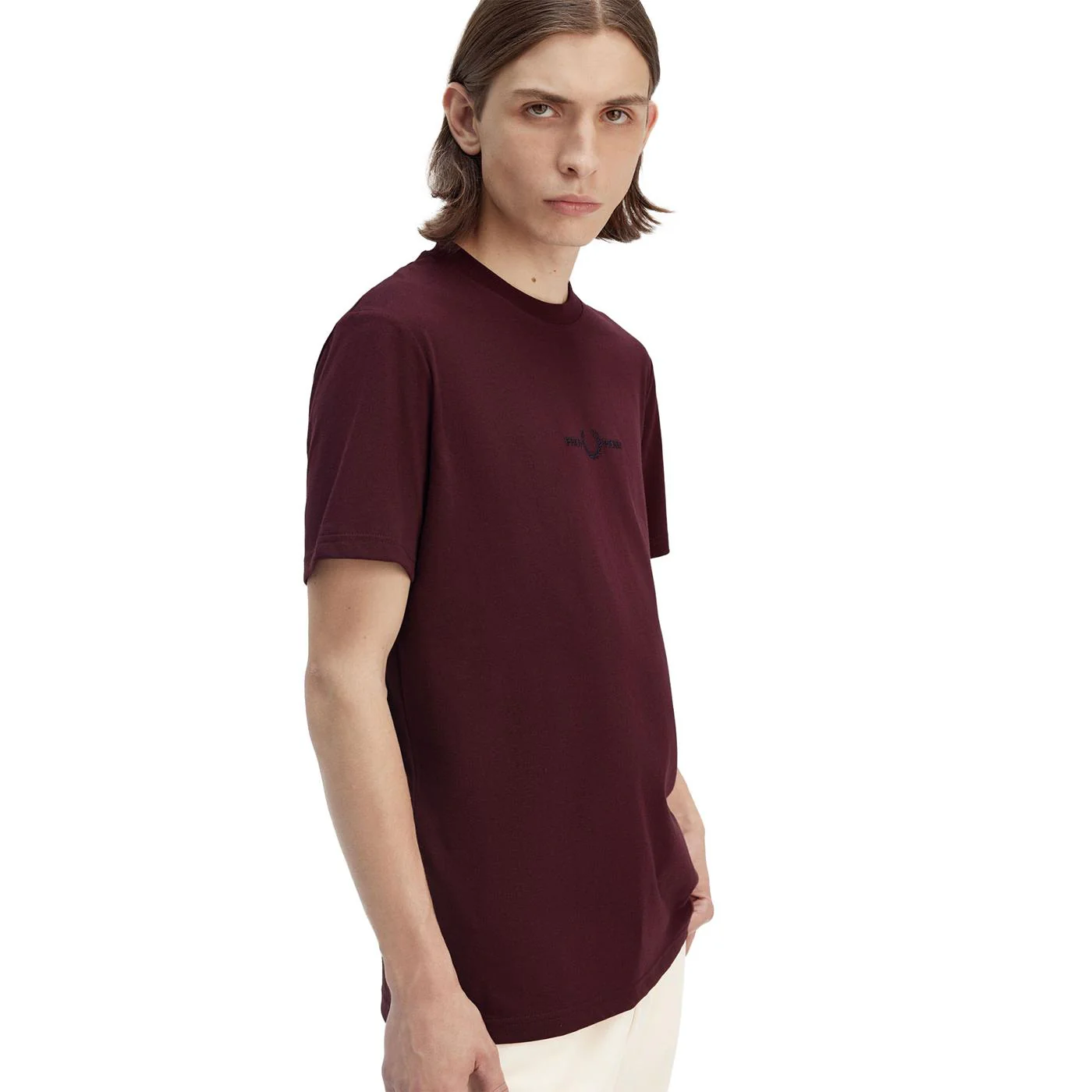 Fred Perry Embroidered T-Shirt Oxblood - Image 3