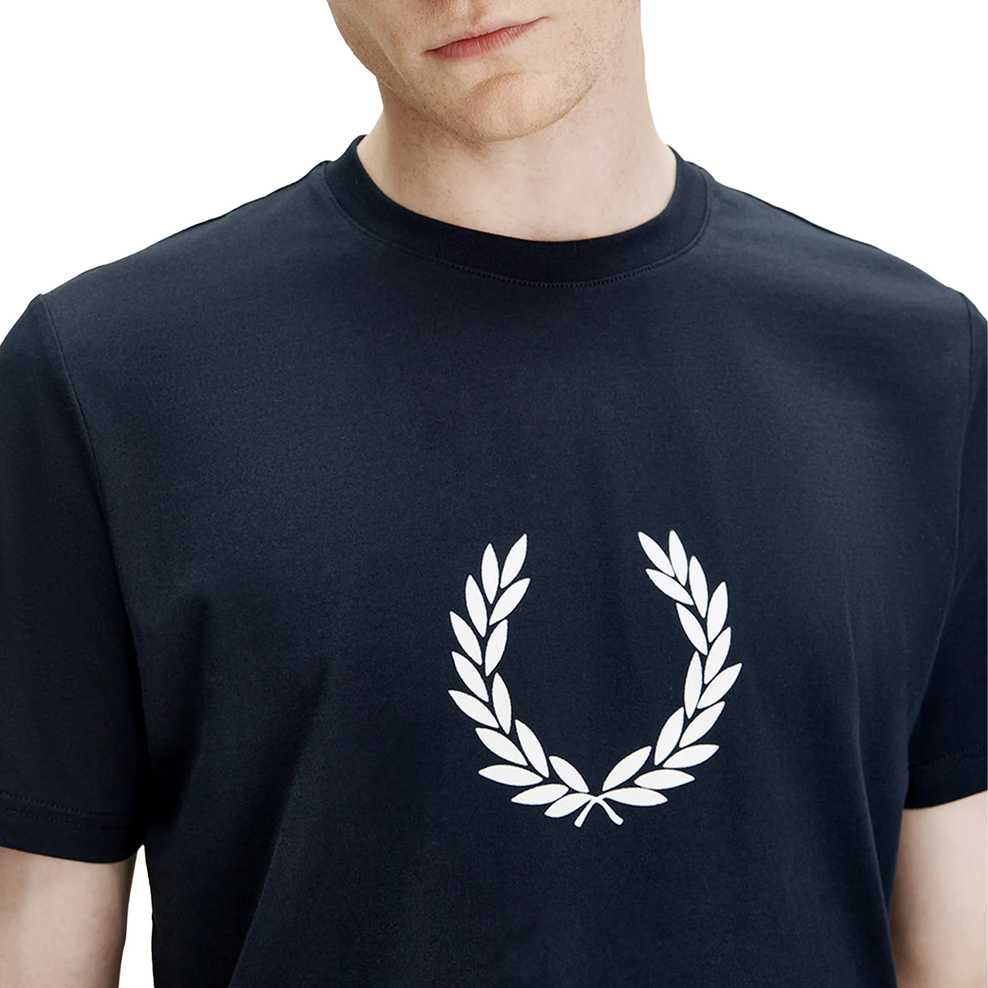 Fred Perry Flocked Laurel Wreath T-Shirt Navy - Image 3