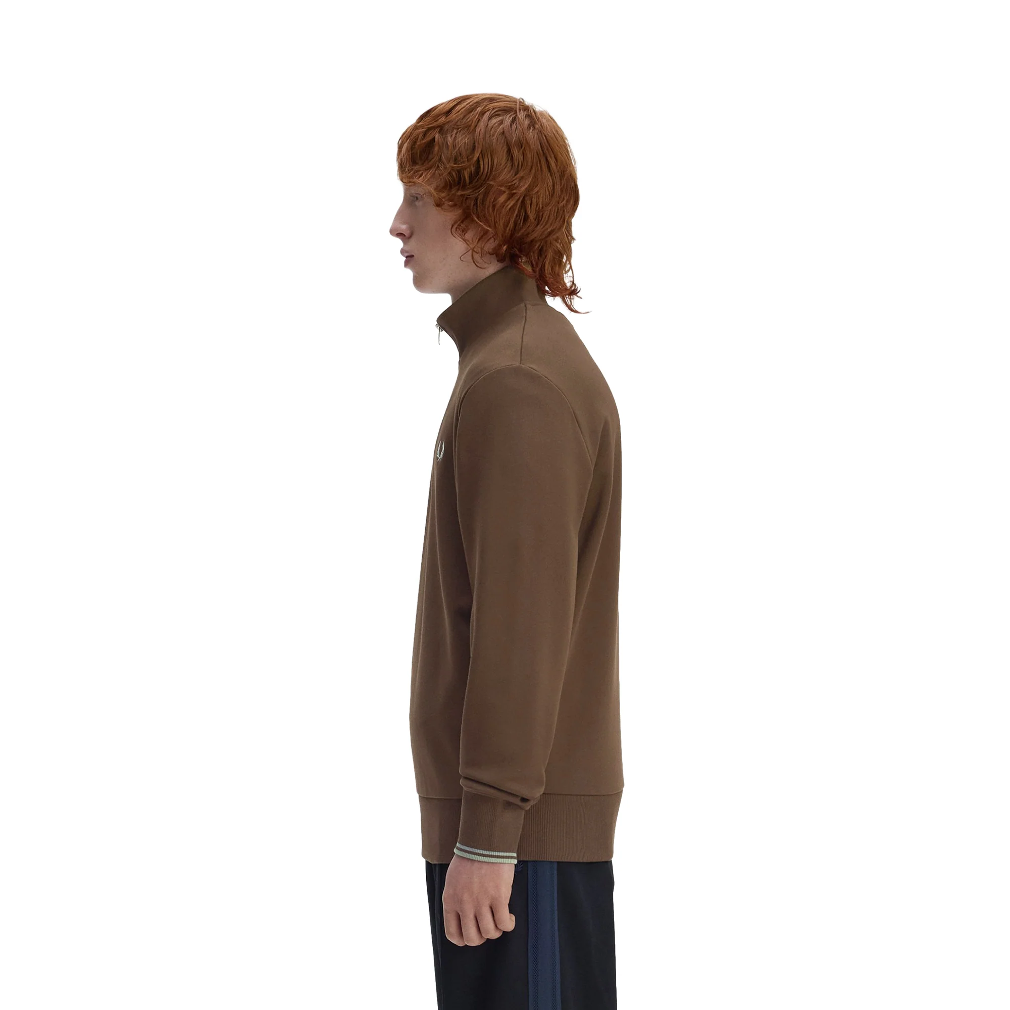 Fred Perry Half-Zip Sweatshirt Burnt Tobacco/Stockport Blue - Image 2
