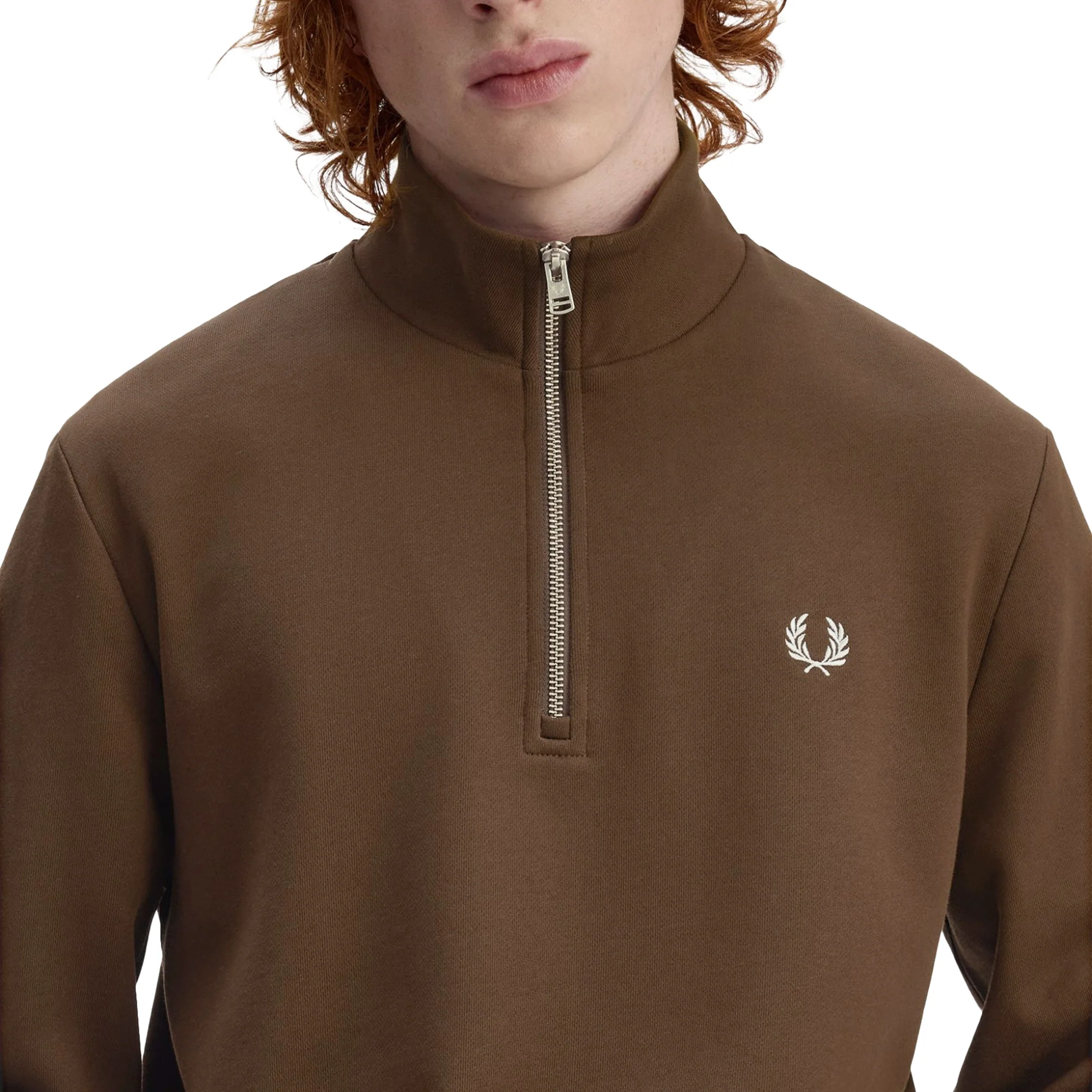 Fred Perry Half-Zip Sweatshirt Burnt Tobacco/Stockport Blue - Image 3