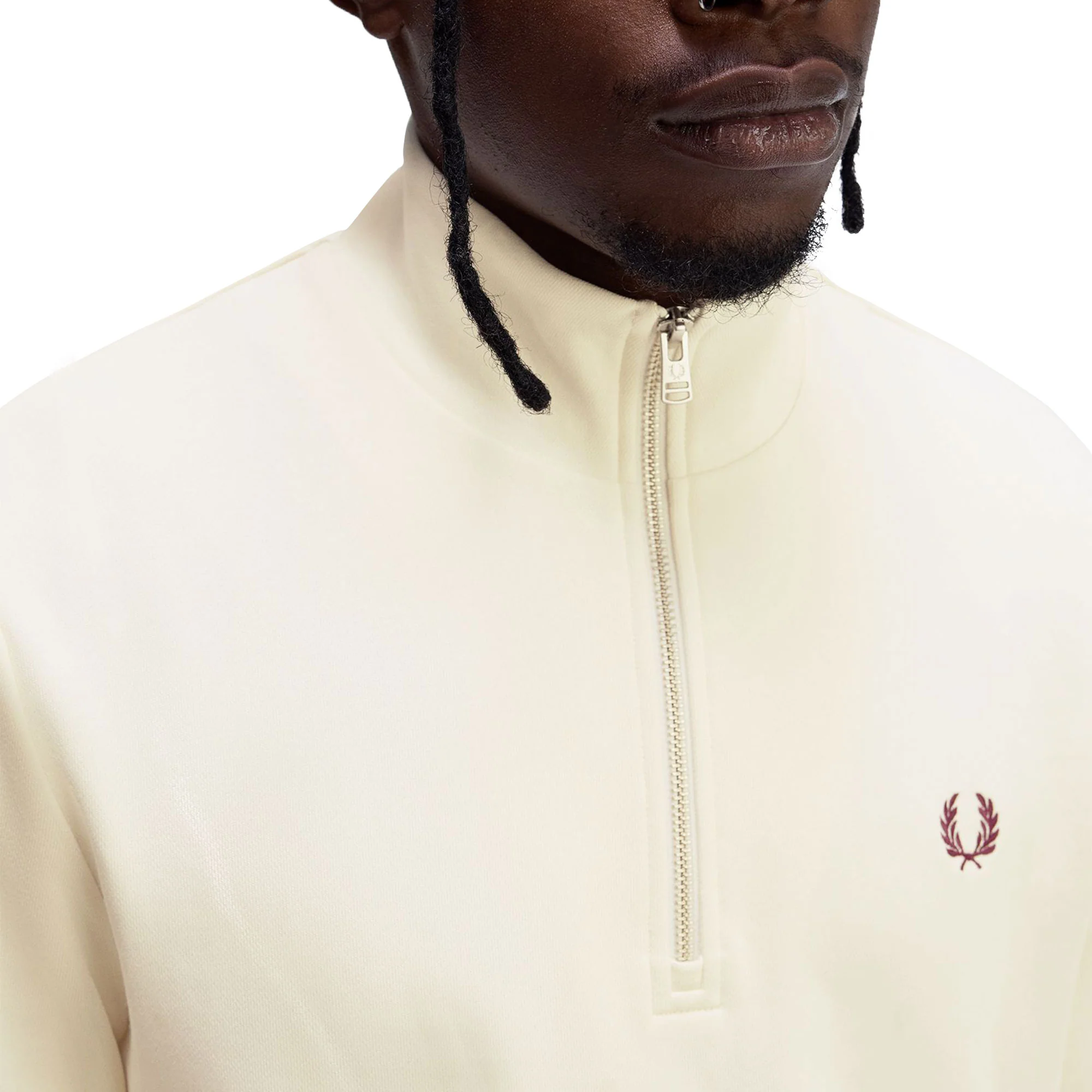 Fred Perry Half-Zip Sweatshirt Ecru/Court Blue/Oxblood - Image 2