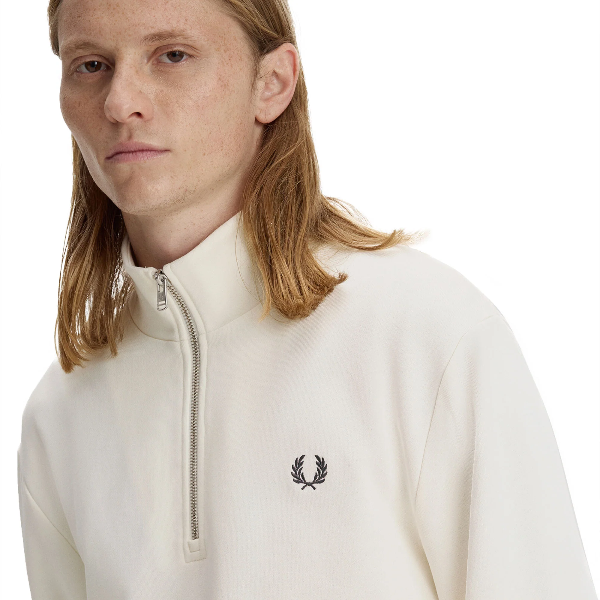 Fred Perry Half-Zip Sweatshirt Ecru/Oxblood/Grassroots - Image 4