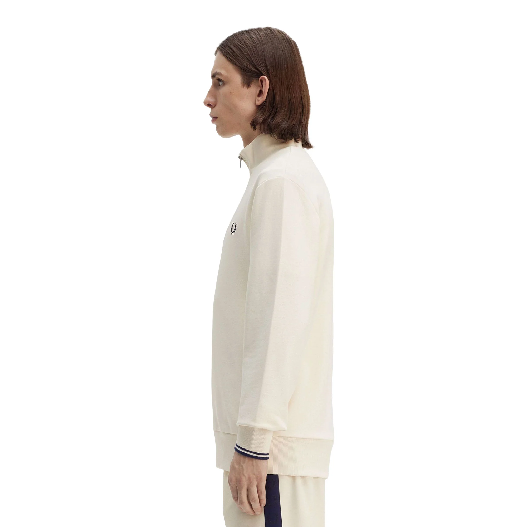 Fred Perry Half-Zip Sweatshirt Ecru/Tennis Blue - Image 2
