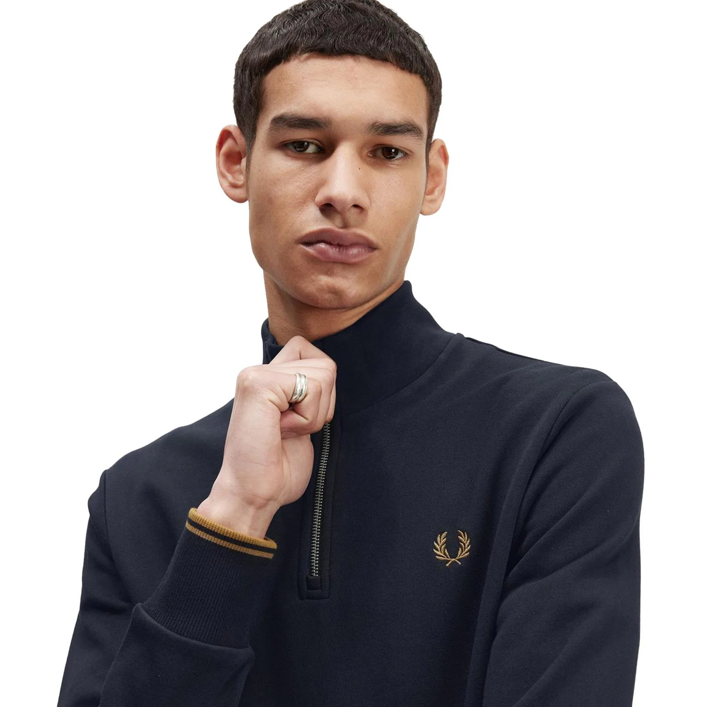 Fred Perry Half-Zip Sweatshirt Navy/Dark Caramel - Image 2