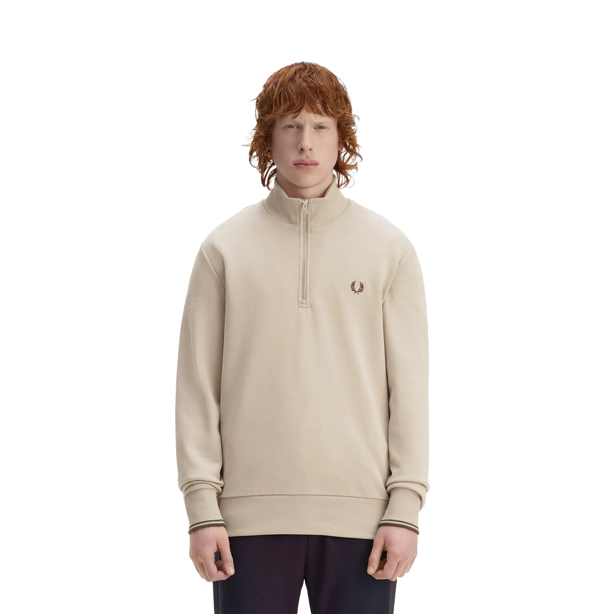 Fred Perry Half-Zip Sweatshirt Warm Oat/Court Green