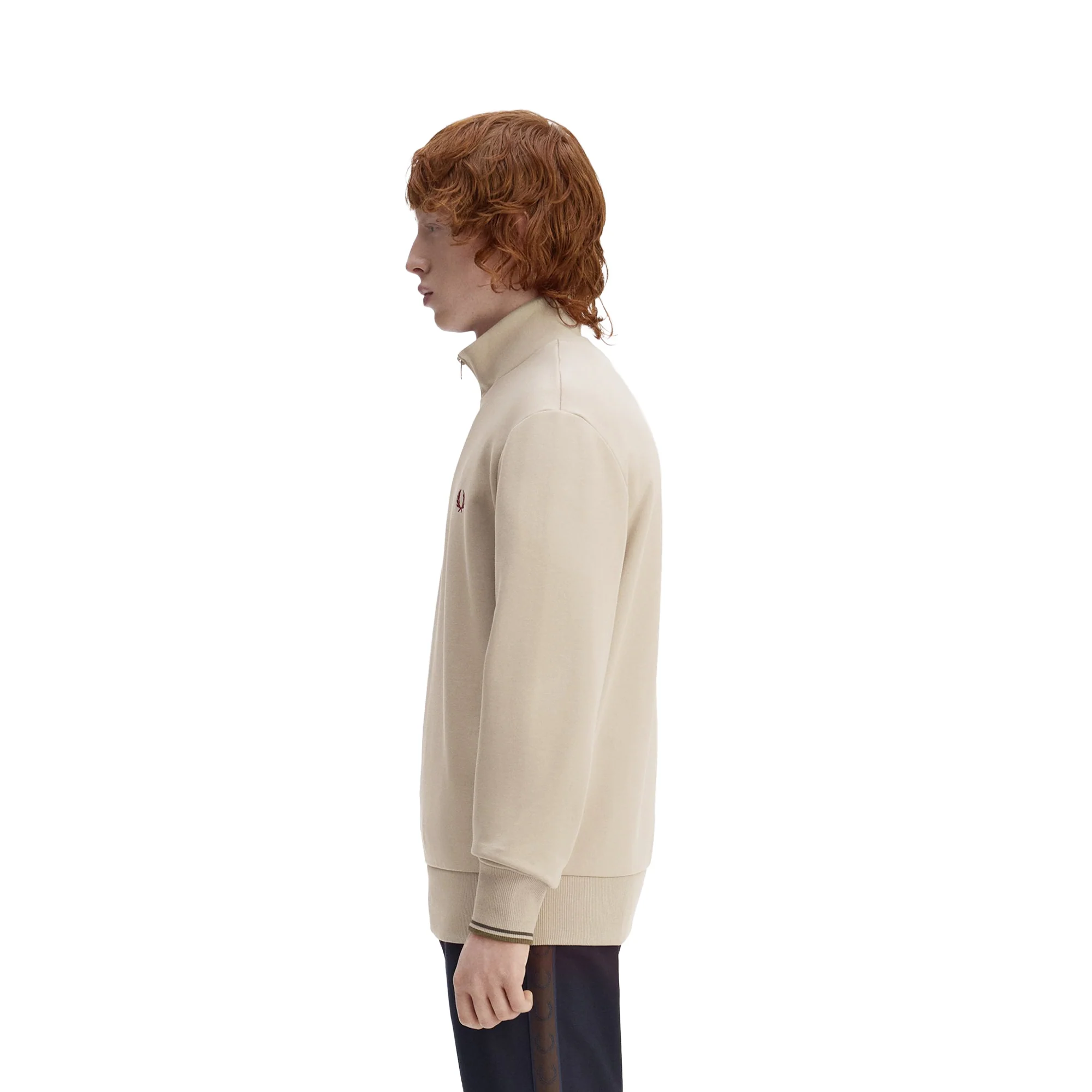 Fred Perry Half-Zip Sweatshirt Warm Oat/Court Green - Image 2