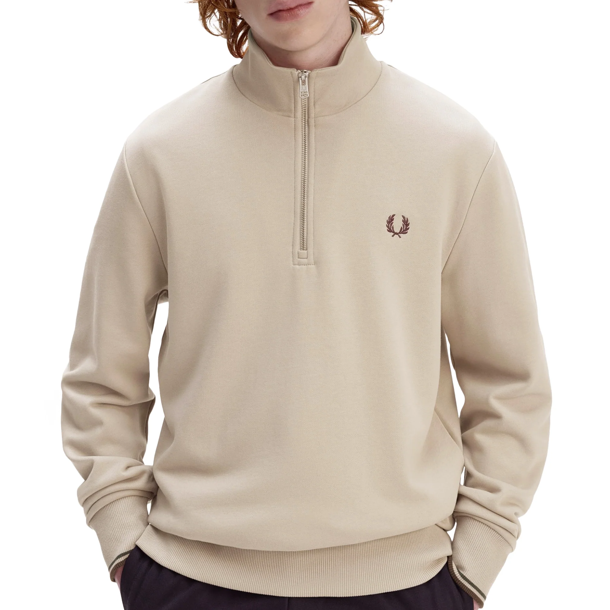 Fred Perry Half-Zip Sweatshirt Warm Oat/Court Green - Image 3