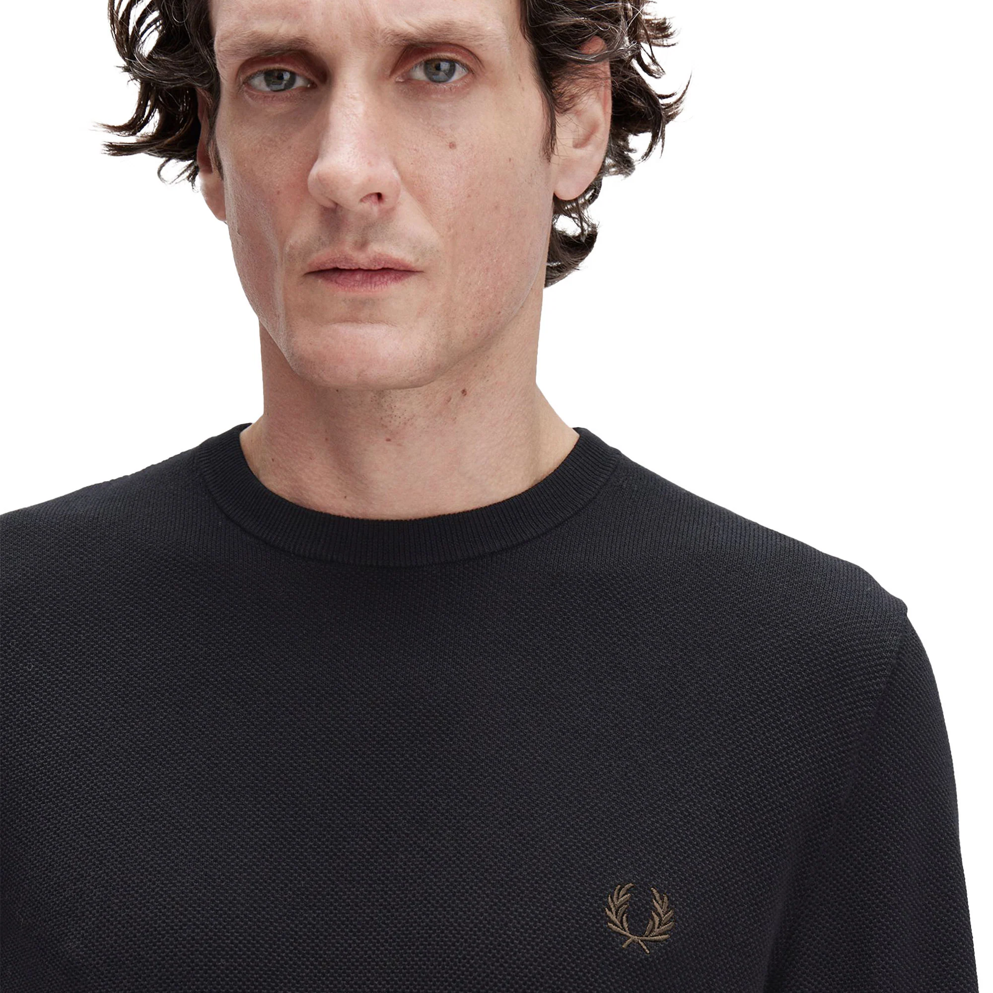 Fred Perry Pique Stitch Jumper Black - Image 3