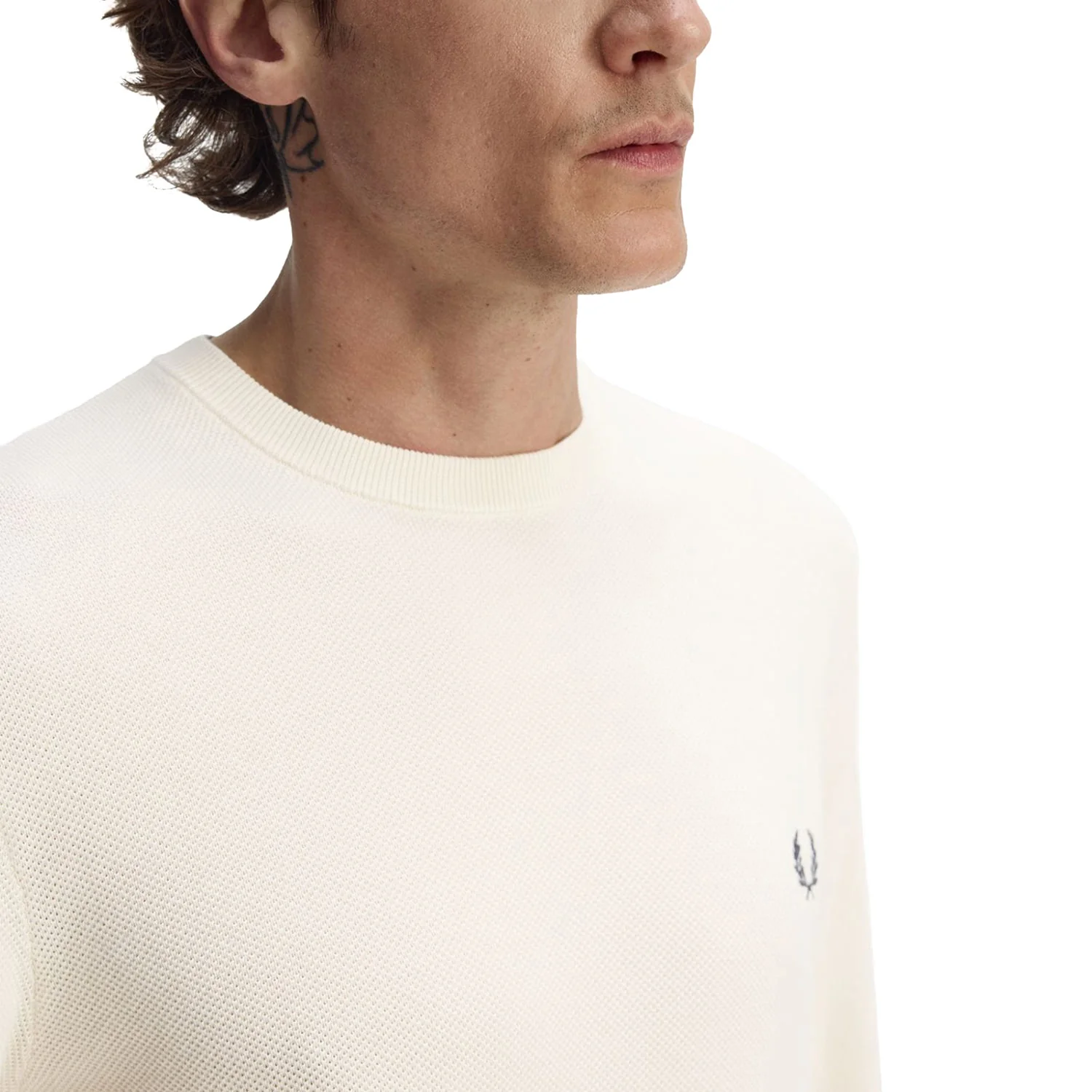 Fred Perry Pique Stitch Jumper Ecru - Image 3