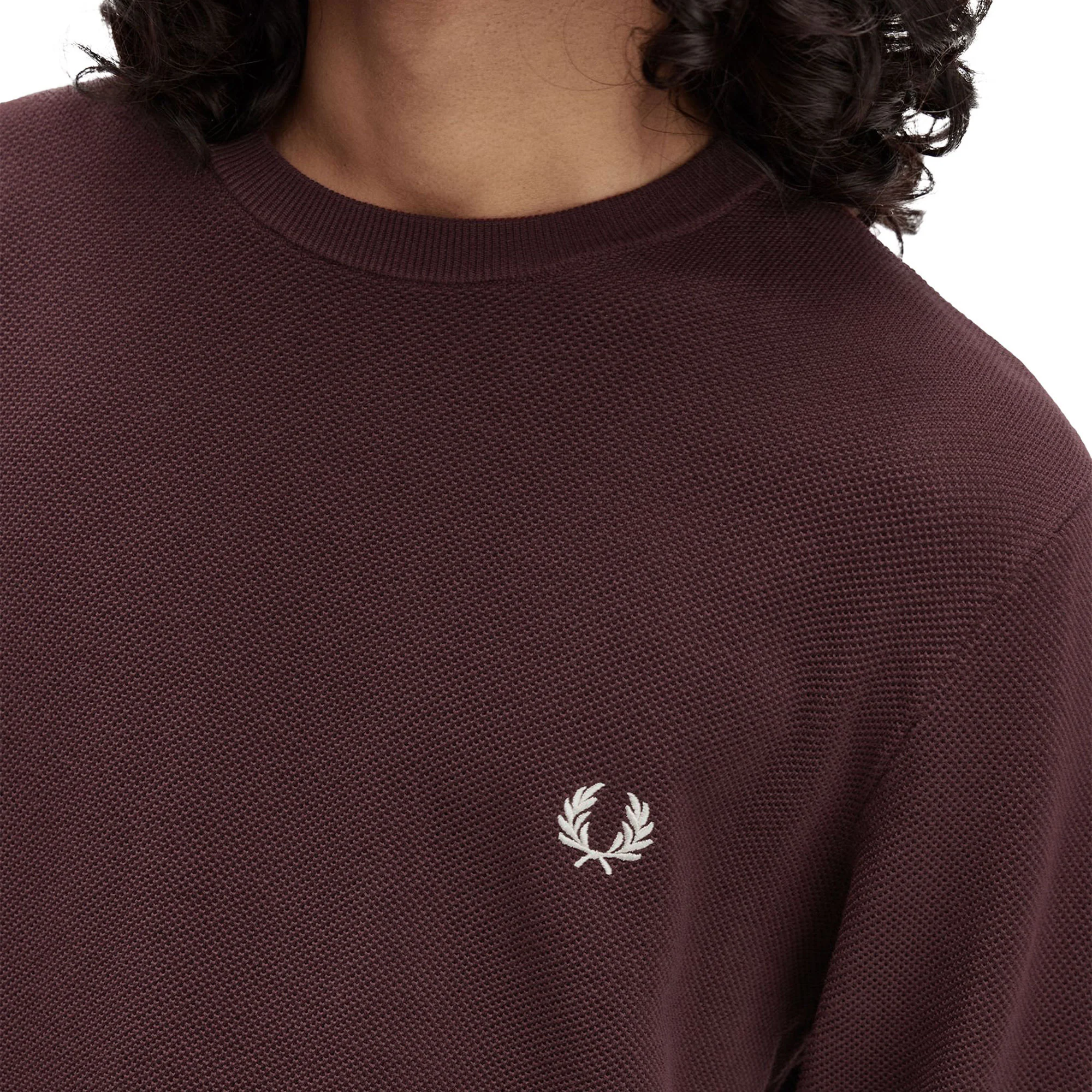 Fred Perry Pique Stitch Jumper Oxblood - Image 2