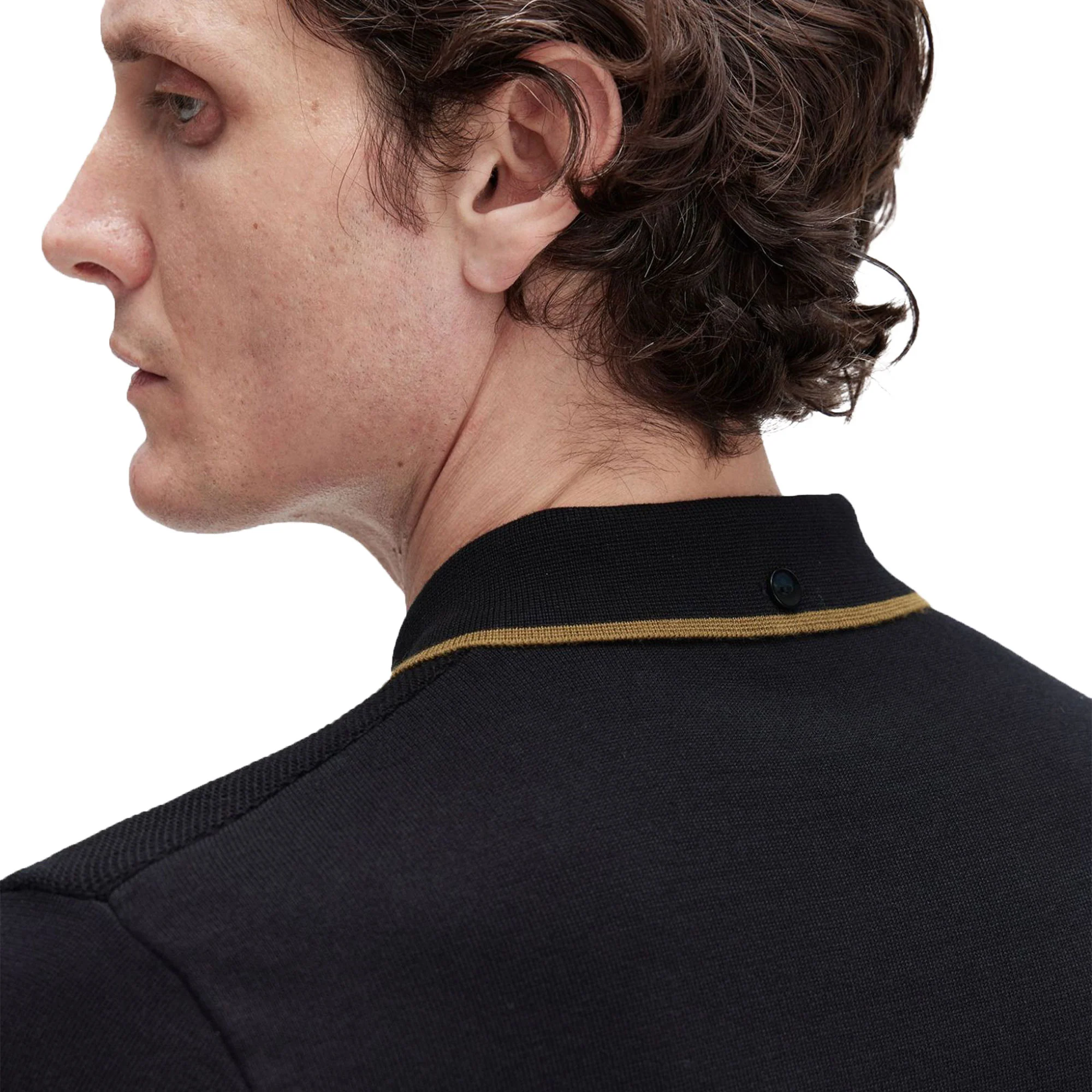 Fred Perry Pique Stitch Knitted Shirt Black - Image 2
