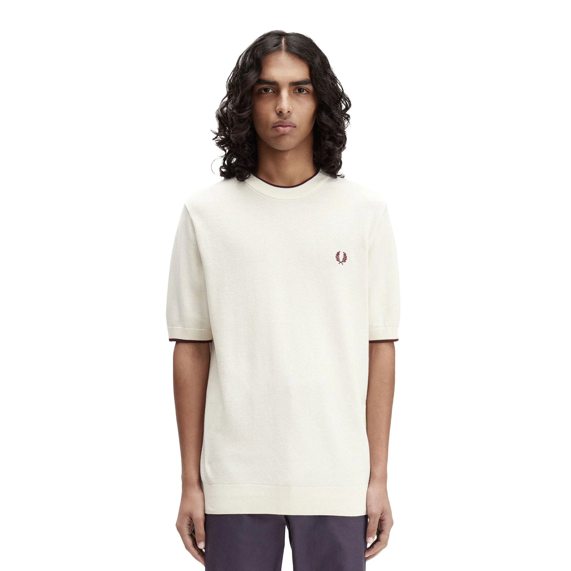 Fred Perry Pique Stitch Knitted T-Shirt Ecru